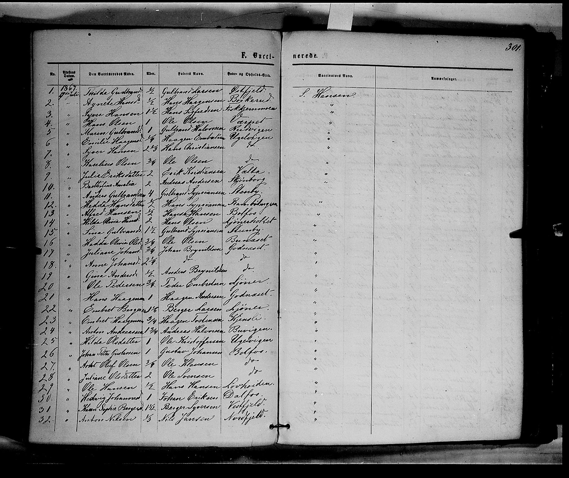 Eidskog prestekontor, AV/SAH-PREST-026/H/Ha/Haa/L0002: Parish register (official) no. 2, 1867-1878, p. 301