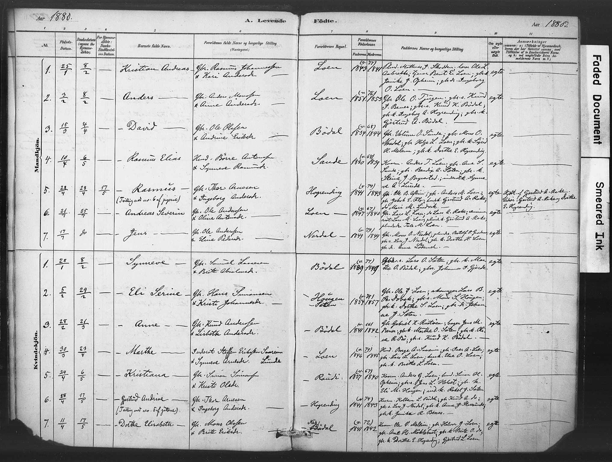 Stryn Sokneprestembete, SAB/A-82501: Parish register (official) no. C 1, 1878-1907, p. 7