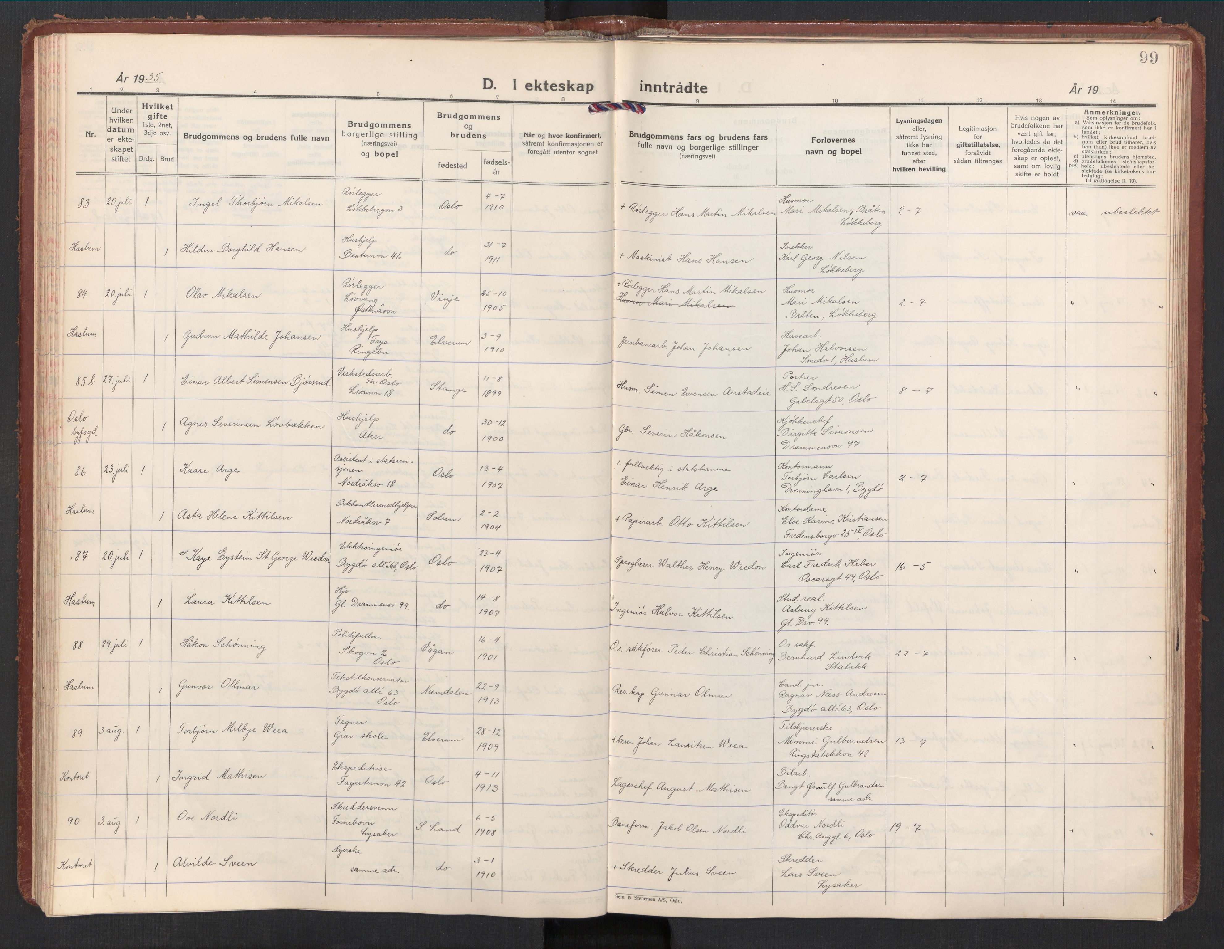 Østre Bærum prestekontor Kirkebøker, SAO/A-10887/F/Fa/L0004: Parish register (official) no. 4, 1929-1940, p. 99