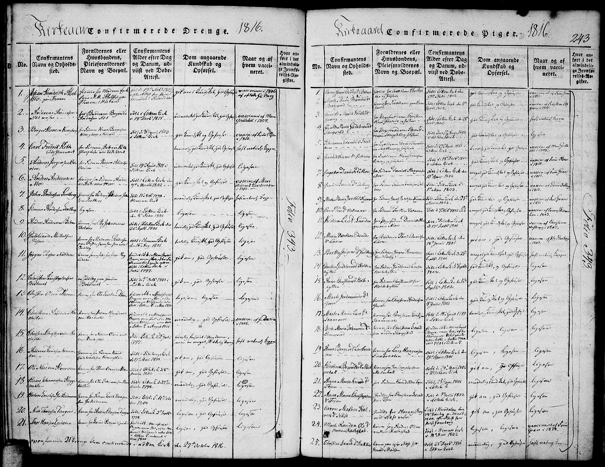 Høland prestekontor Kirkebøker, SAO/A-10346a/F/Fa/L0007: Parish register (official) no. I 7, 1814-1827, p. 243