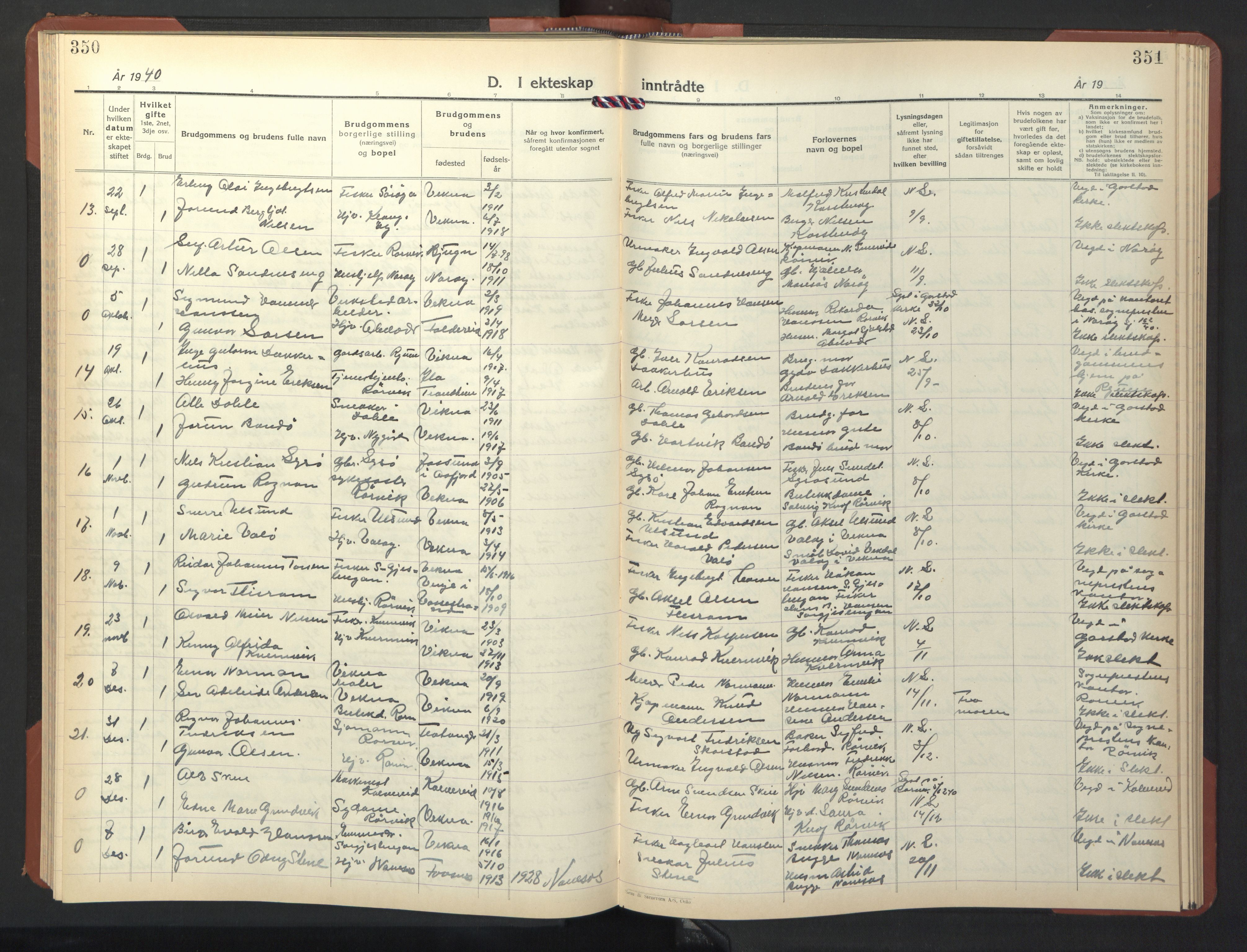 Ministerialprotokoller, klokkerbøker og fødselsregistre - Nord-Trøndelag, SAT/A-1458/786/L0689: Parish register (copy) no. 786C01, 1940-1948, p. 350-351