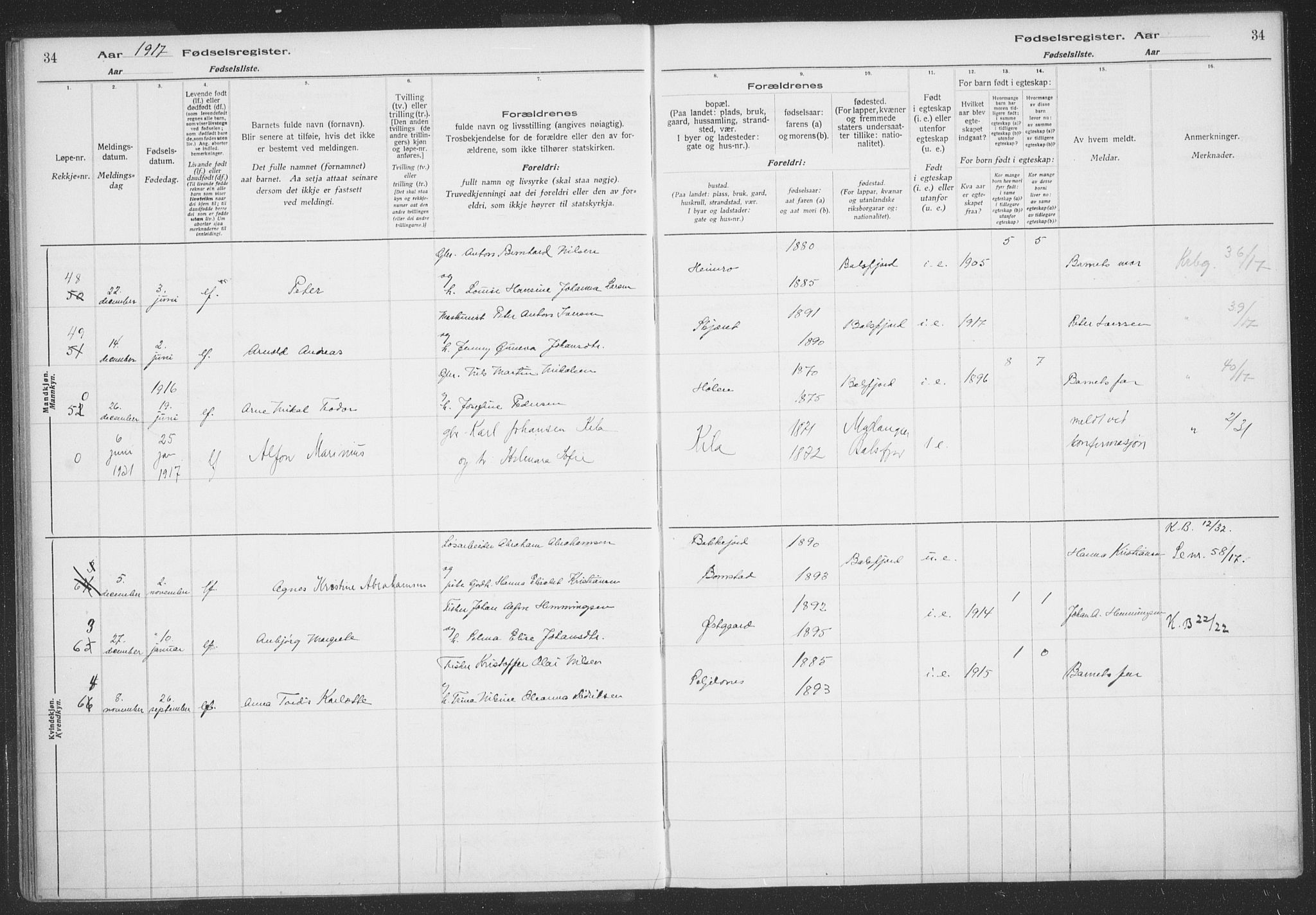 Balsfjord sokneprestembete, SATØ/S-1303/H/Hb/L0059: Birth register no. 59, 1916-1930, p. 34