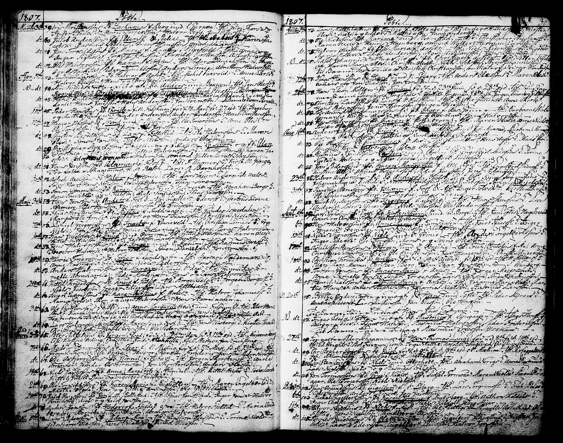 Gjerpen kirkebøker, AV/SAKO-A-265/F/Fa/L0003: Parish register (official) no. I 3, 1796-1814, p. 30