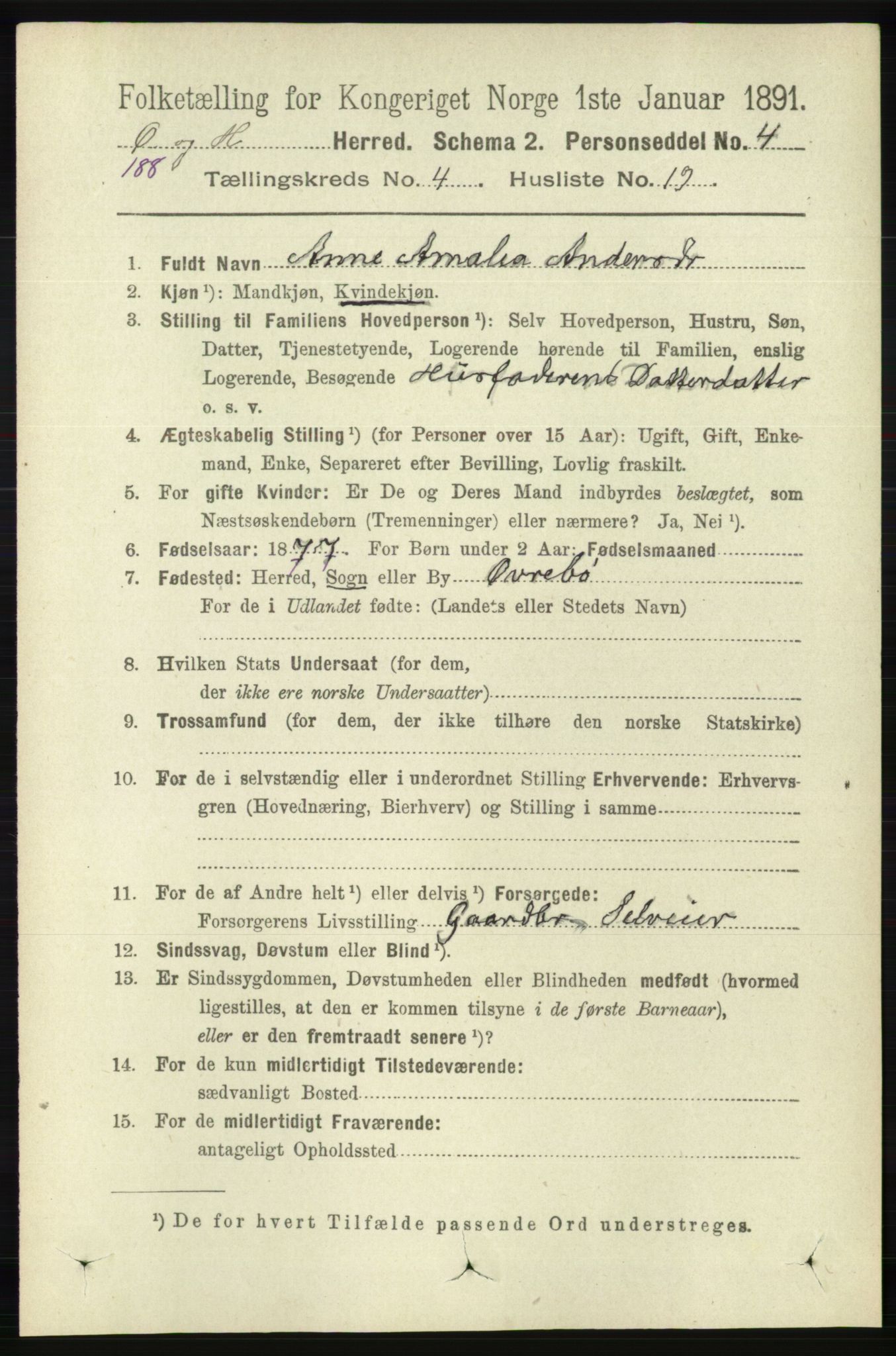RA, 1891 census for 1016 Øvrebø og Hægeland, 1891, p. 822
