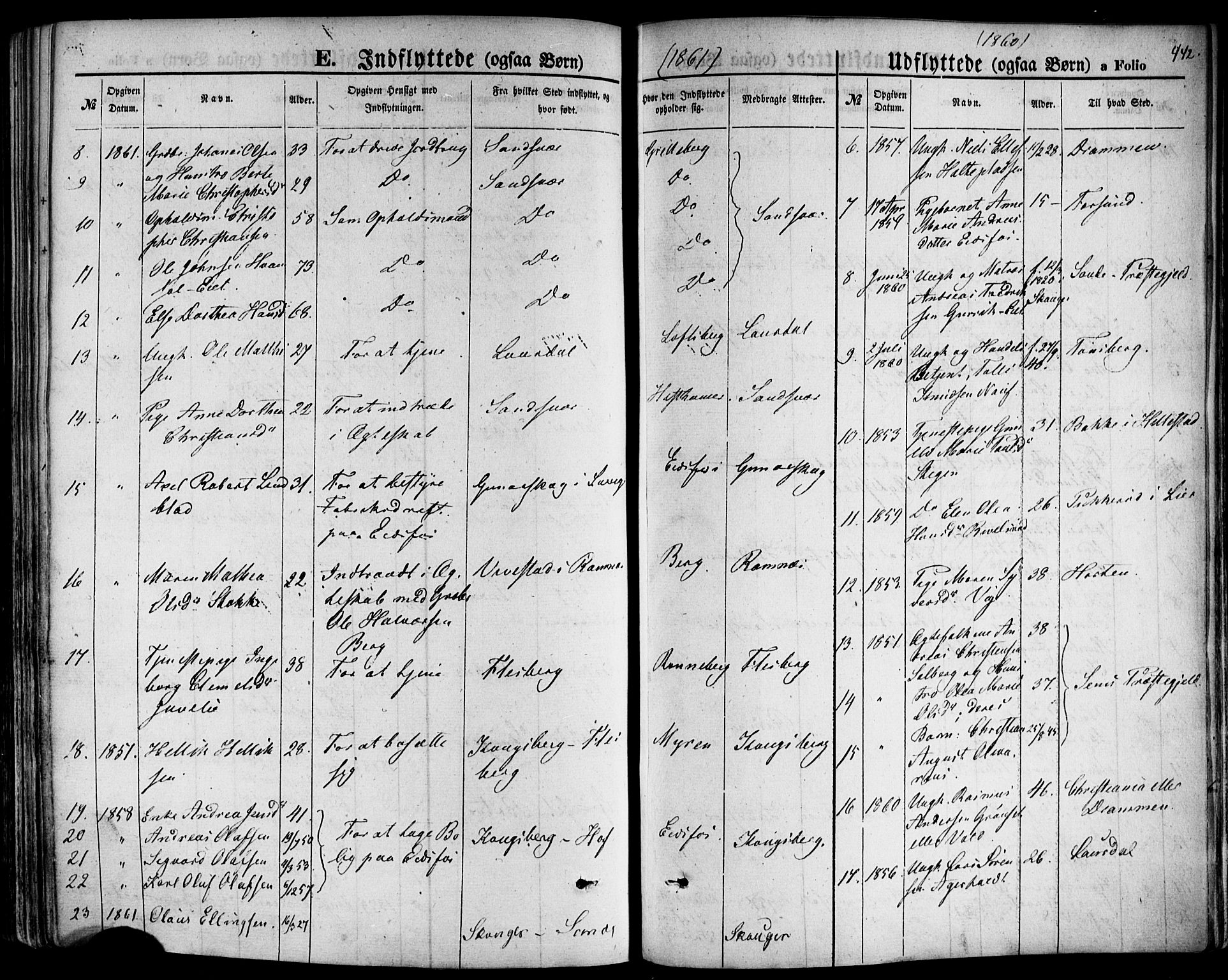 Hof kirkebøker, AV/SAKO-A-64/F/Fa/L0006: Parish register (official) no. I 6, 1851-1877, p. 442