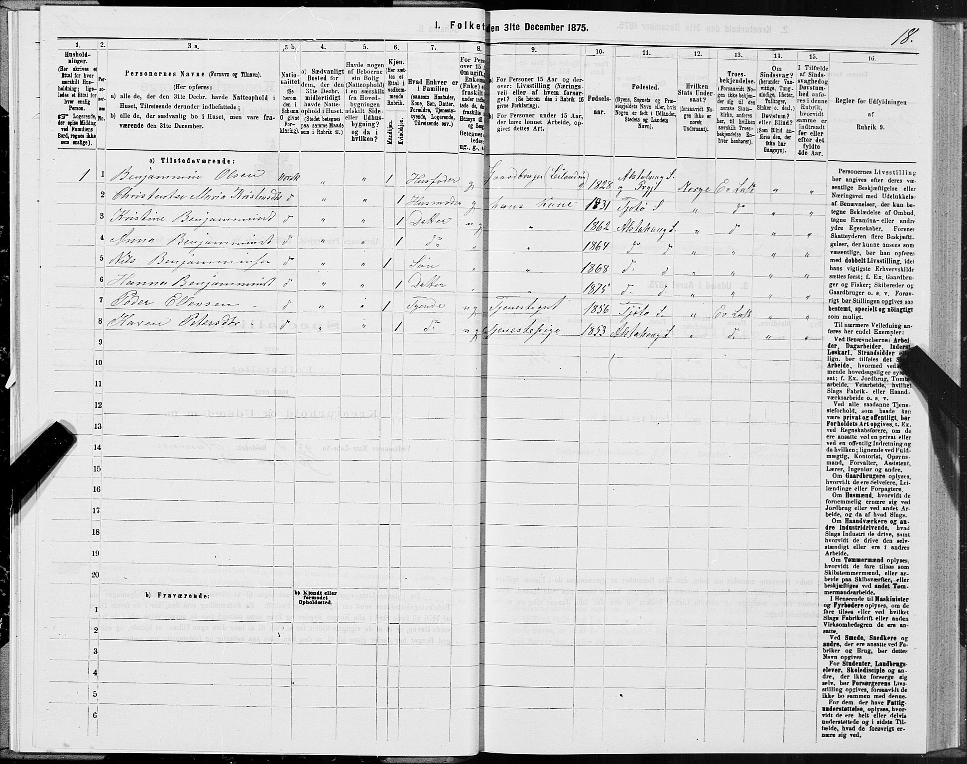 SAT, 1875 census for 1820P Alstahaug, 1875, p. 1018