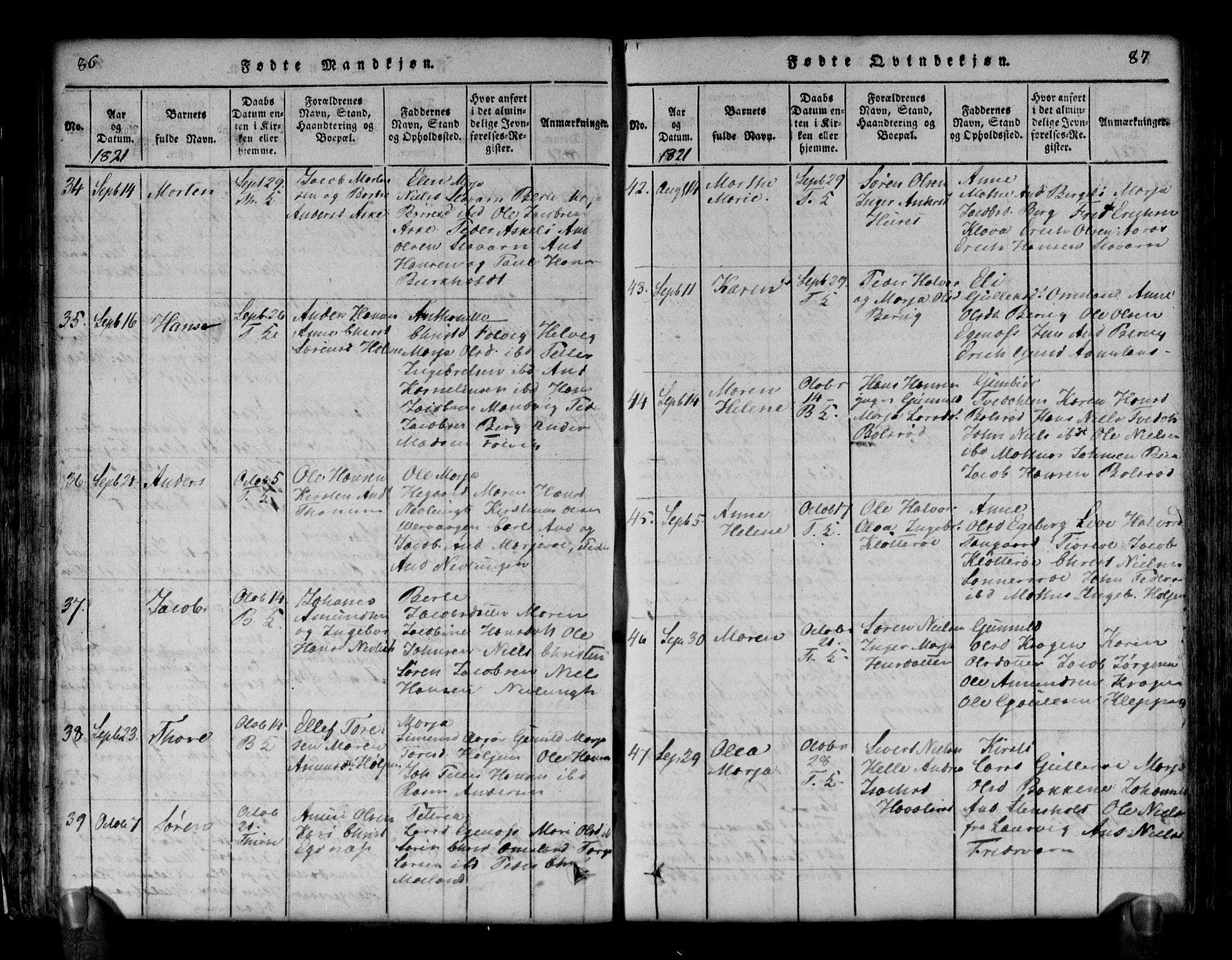 Brunlanes kirkebøker, AV/SAKO-A-342/G/Ga/L0001: Parish register (copy) no. I 1, 1814-1834, p. 86-87