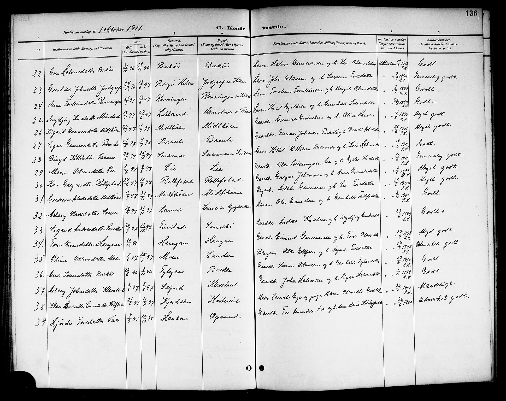Kviteseid kirkebøker, SAKO/A-276/G/Ga/L0002: Parish register (copy) no. I 2, 1893-1918, p. 136