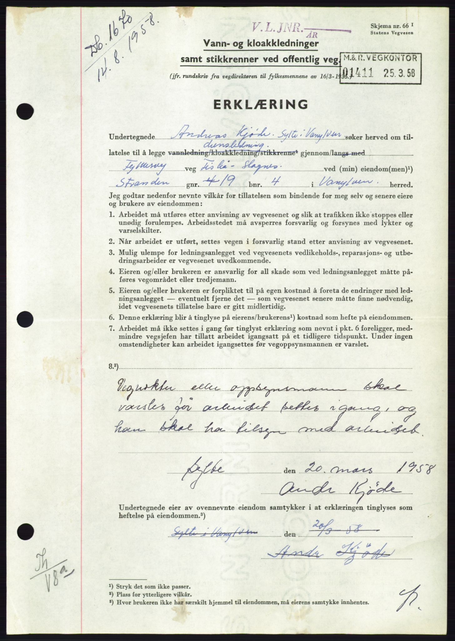 Søre Sunnmøre sorenskriveri, AV/SAT-A-4122/1/2/2C/L0110: Mortgage book no. 36A, 1958-1958, Diary no: : 1670/1958