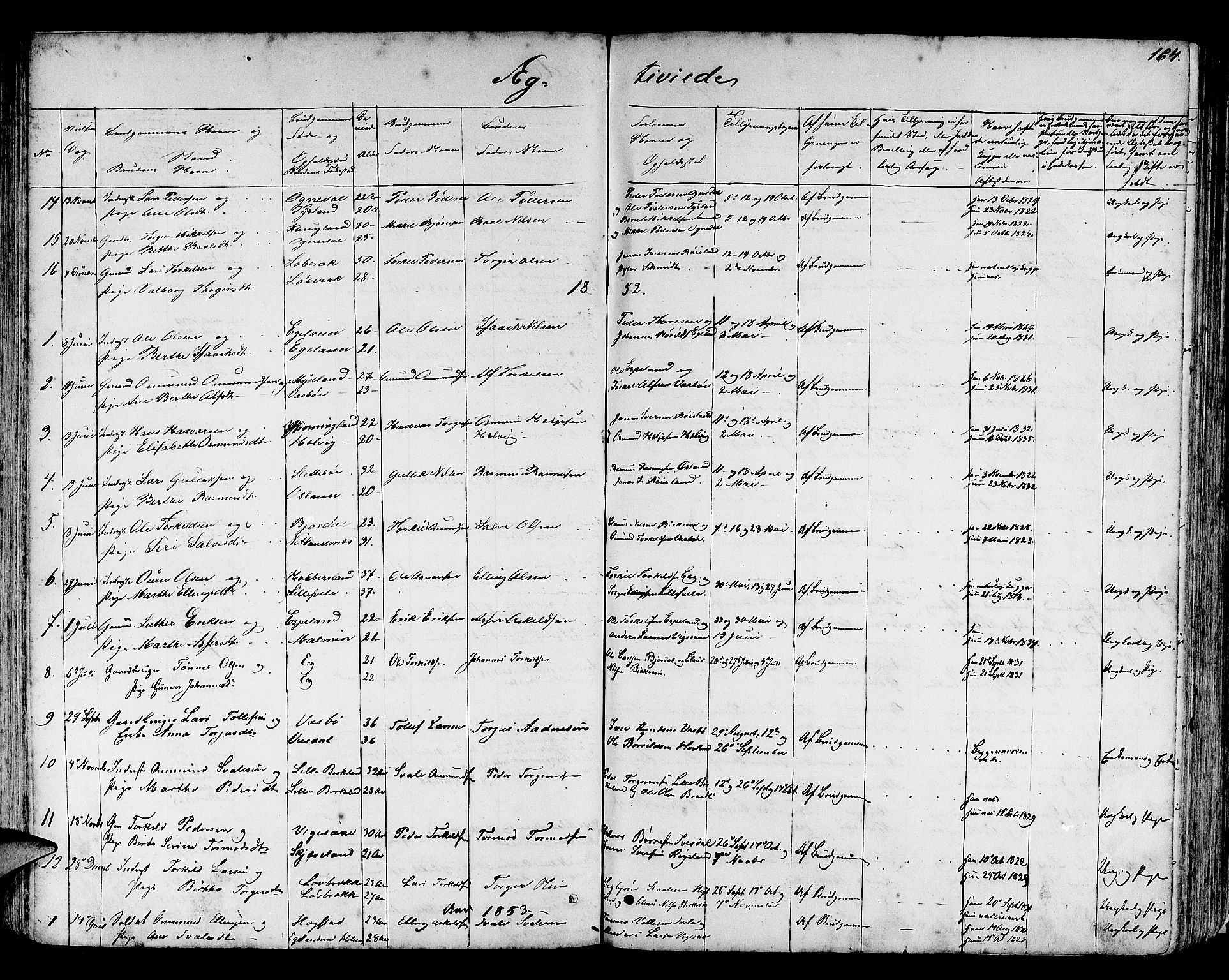 Helleland sokneprestkontor, SAST/A-101810: Parish register (copy) no. B 3, 1847-1886, p. 164