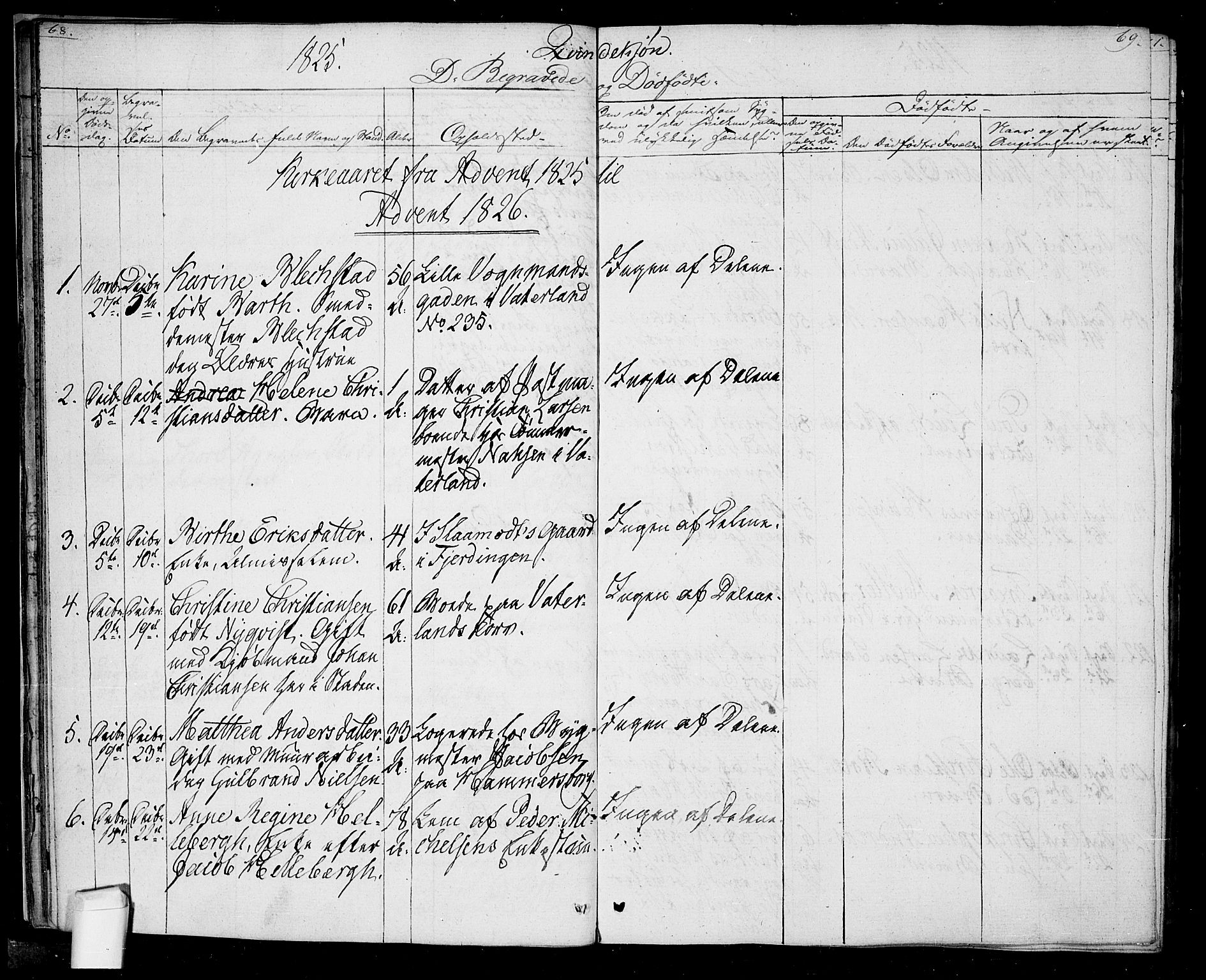 Oslo domkirke Kirkebøker, SAO/A-10752/F/Fa/L0022: Parish register (official) no. 22, 1824-1829, p. 68-69