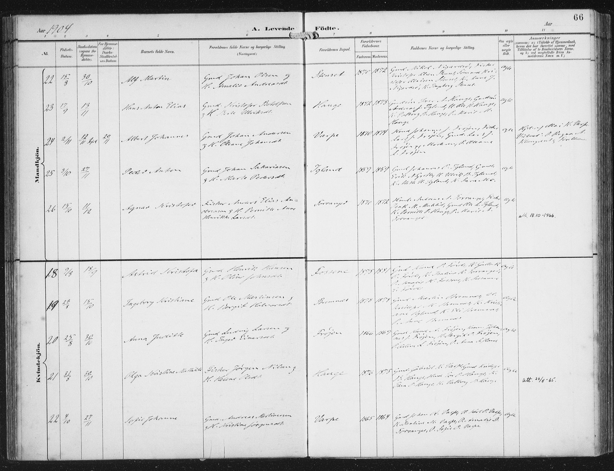 Bremanger sokneprestembete, SAB/A-82201/H/Haa/Haab/L0002: Parish register (official) no. B  2, 1896-1908, p. 66