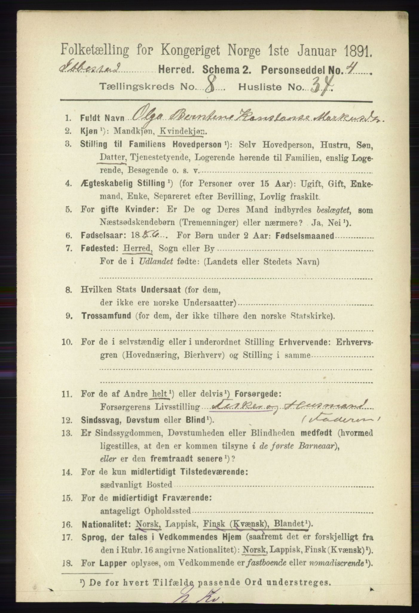 RA, 1891 census for 1917 Ibestad, 1891, p. 5426