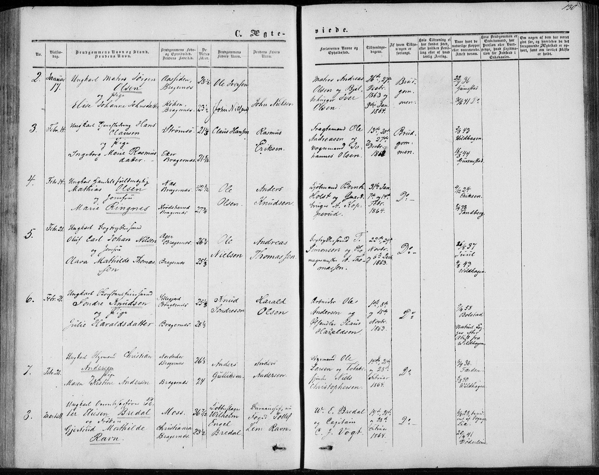 Bragernes kirkebøker, AV/SAKO-A-6/F/Fc/L0002: Parish register (official) no. III 2, 1854-1865, p. 130