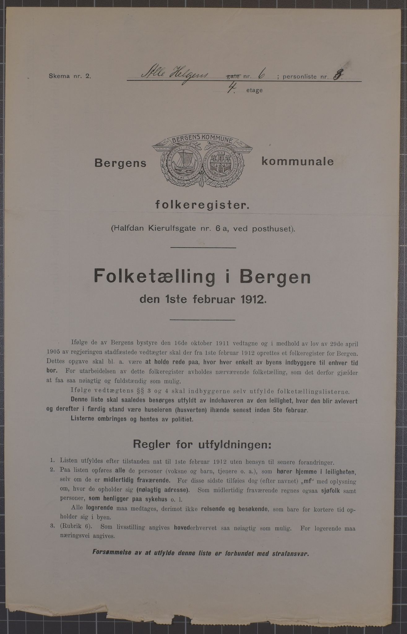 SAB, Municipal Census 1912 for Bergen, 1912, p. 1432