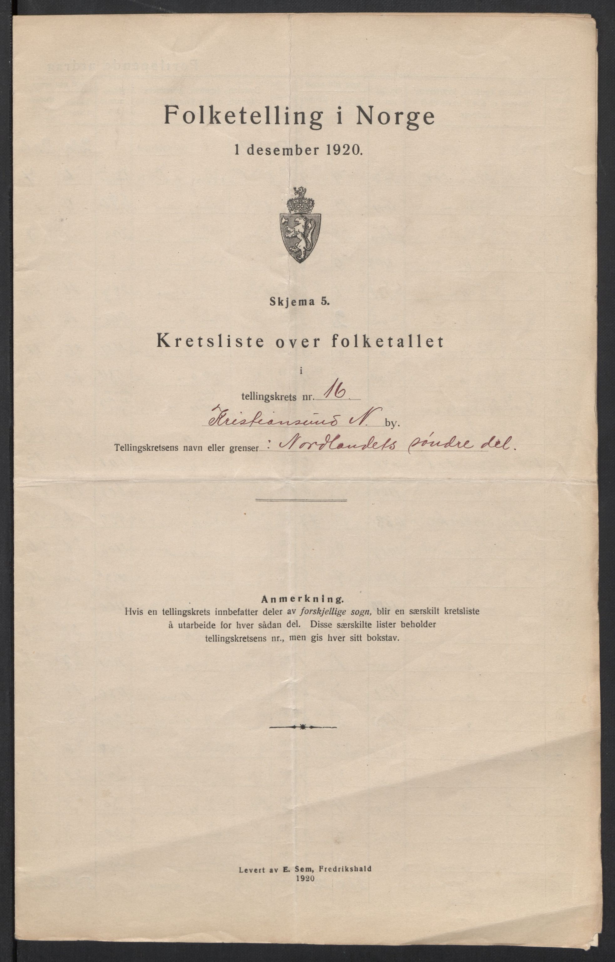 SAT, 1920 census for Kristiansund, 1920, p. 54