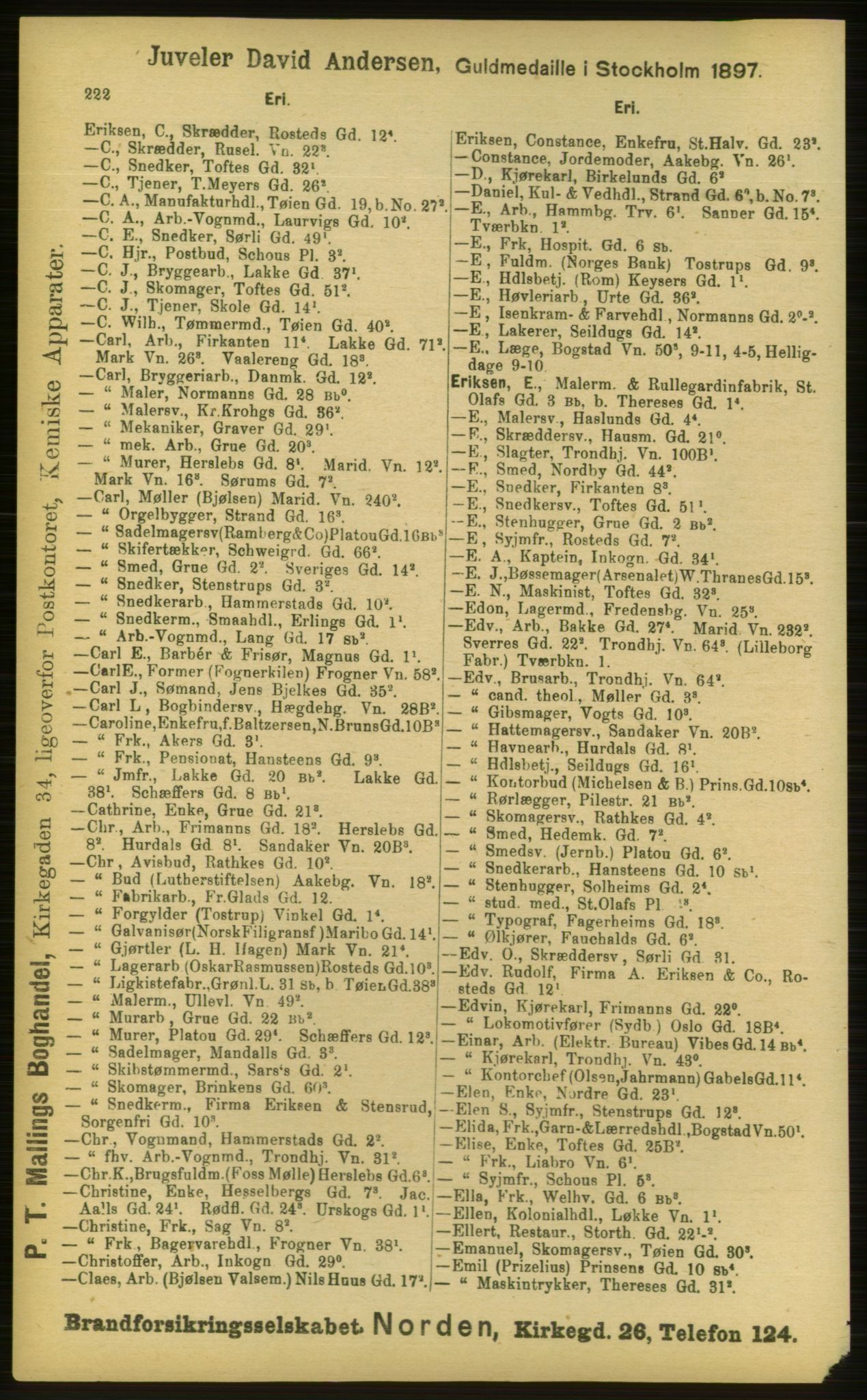 Kristiania/Oslo adressebok, PUBL/-, 1898, p. 222