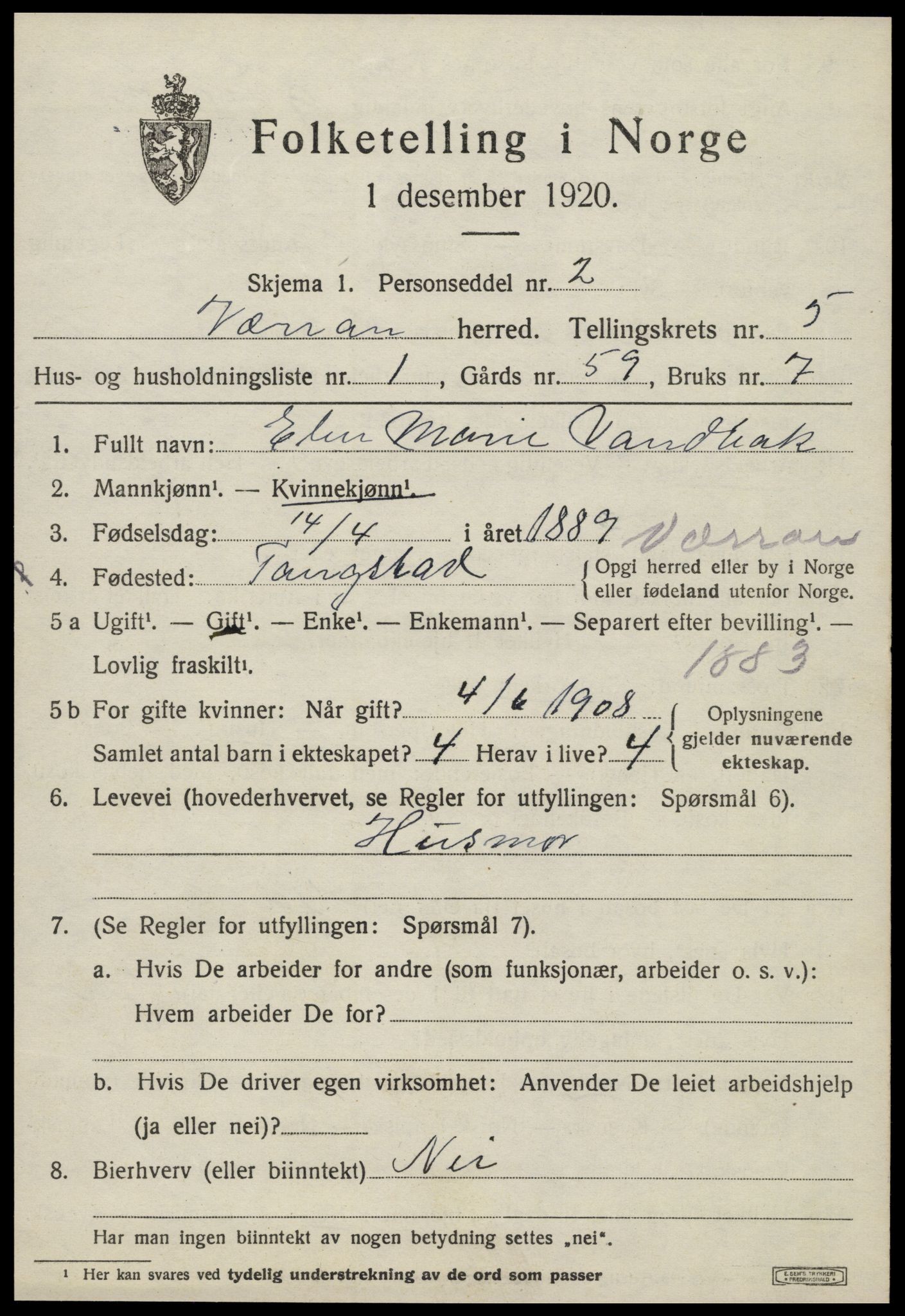 SAT, 1920 census for Verran, 1920, p. 1882