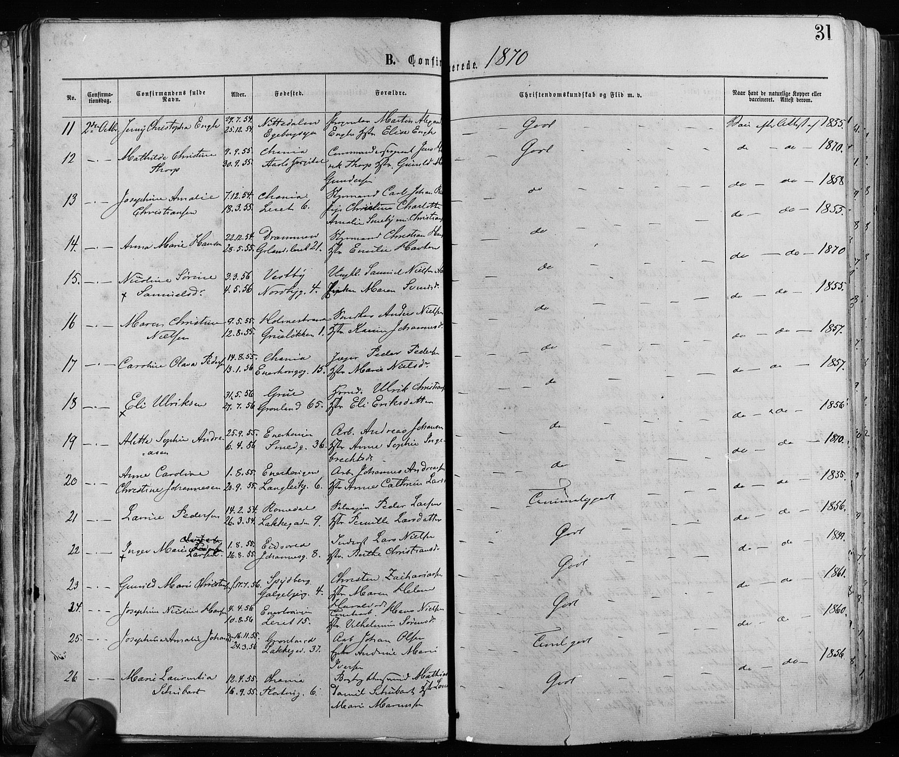Grønland prestekontor Kirkebøker, SAO/A-10848/F/Fa/L0005: Parish register (official) no. 5, 1869-1880, p. 31