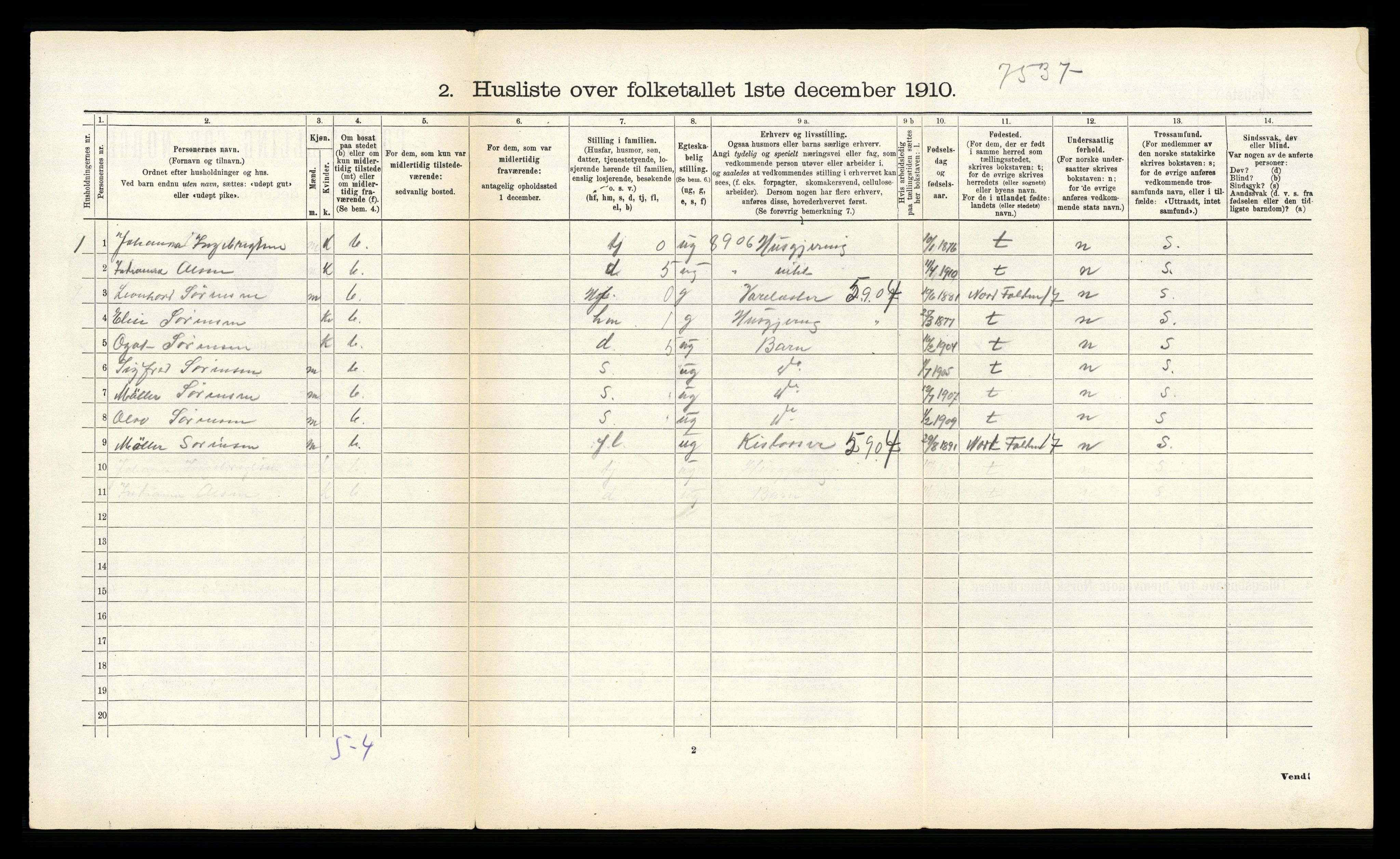 RA, 1910 census for Fauske, 1910, p. 547