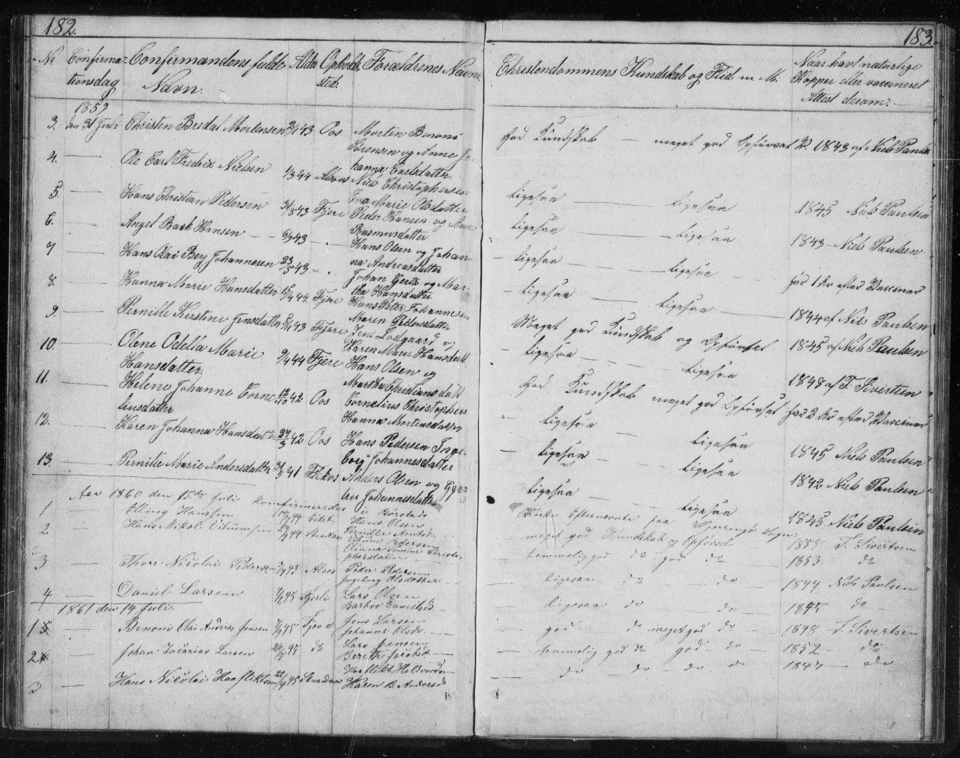 Ministerialprotokoller, klokkerbøker og fødselsregistre - Nordland, AV/SAT-A-1459/803/L0074: Parish register (copy) no. 803C01, 1845-1866, p. 182-183