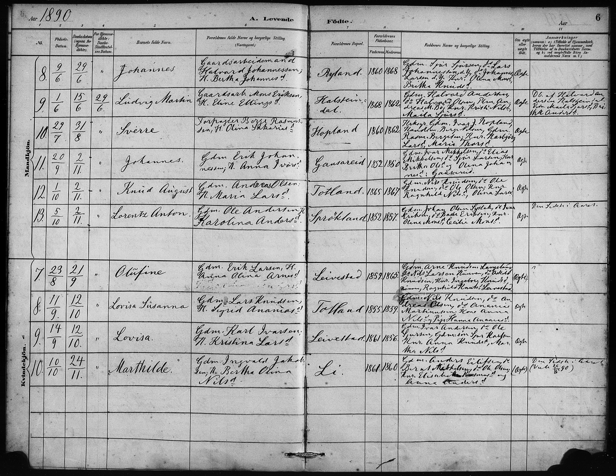 Alversund Sokneprestembete, AV/SAB-A-73901/H/Ha/Haa/Haad/L0002: Parish register (official) no. D 2, 1890-1897, p. 6