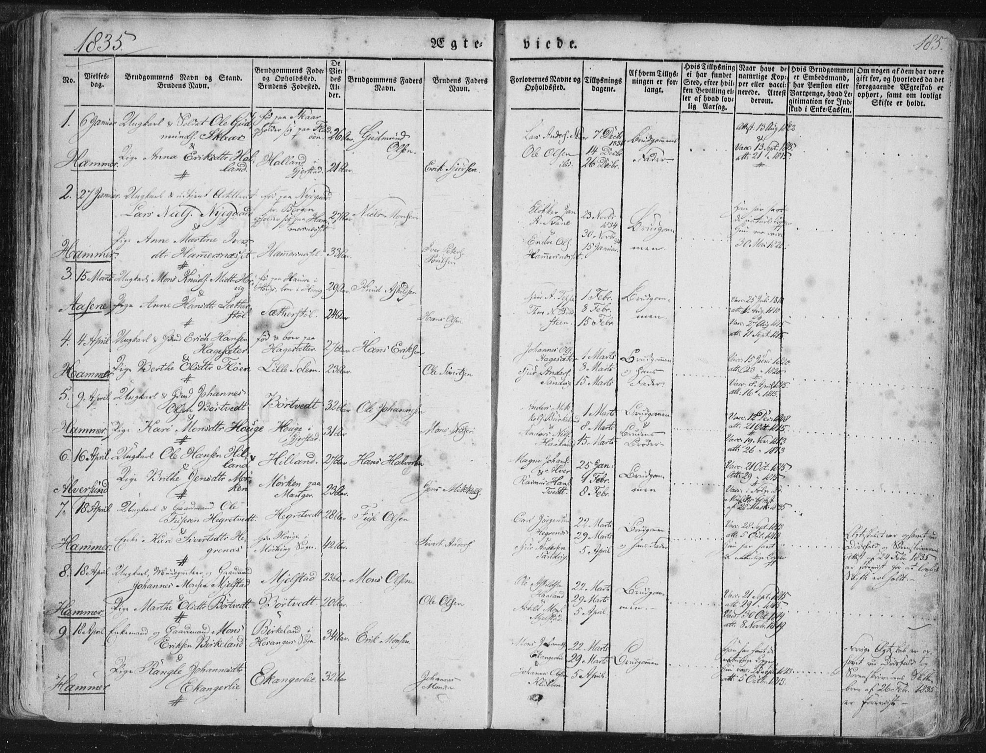 Hamre sokneprestembete, SAB/A-75501/H/Ha/Haa/Haaa/L0012: Parish register (official) no. A 12, 1834-1845, p. 185
