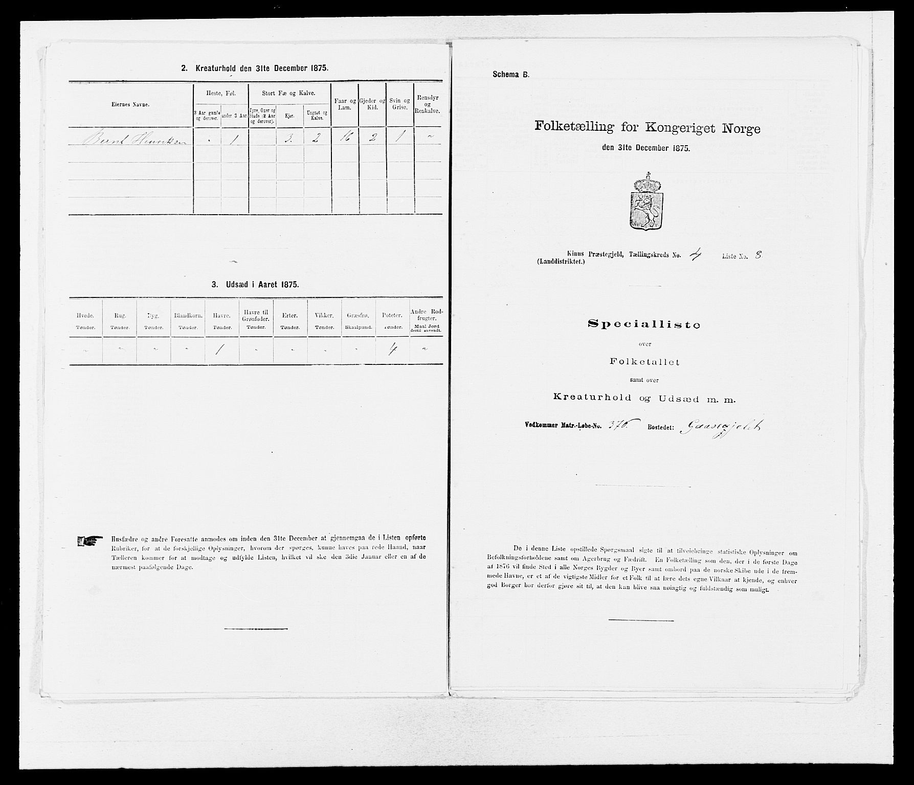 SAB, 1875 census for 1437L Kinn/Kinn og Svanøy, 1875, p. 415