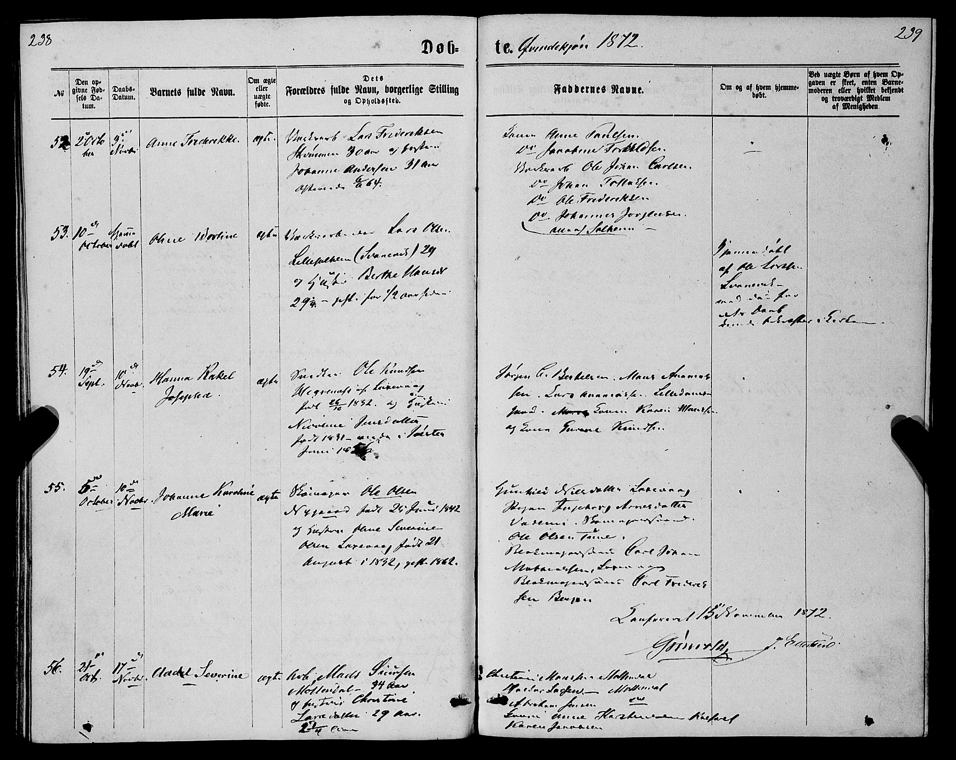 St. Jørgens hospital og Årstad sokneprestembete, SAB/A-99934: Parish register (official) no. A 6, 1870-1878, p. 238-239