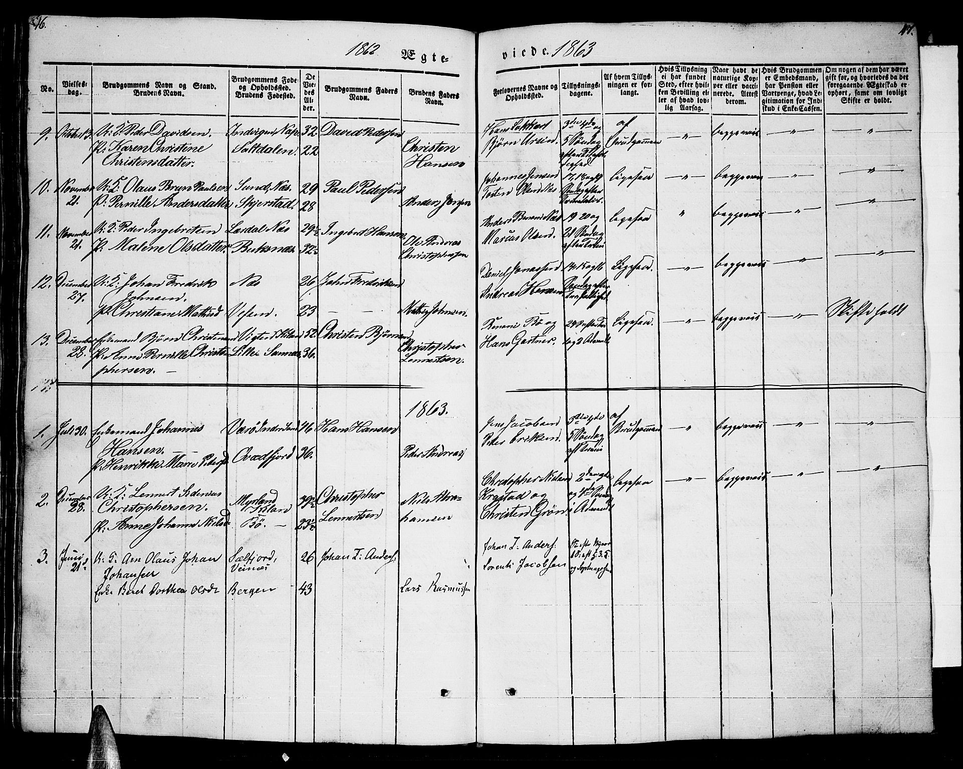 Ministerialprotokoller, klokkerbøker og fødselsregistre - Nordland, AV/SAT-A-1459/885/L1212: Parish register (copy) no. 885C01, 1847-1873, p. 46-47