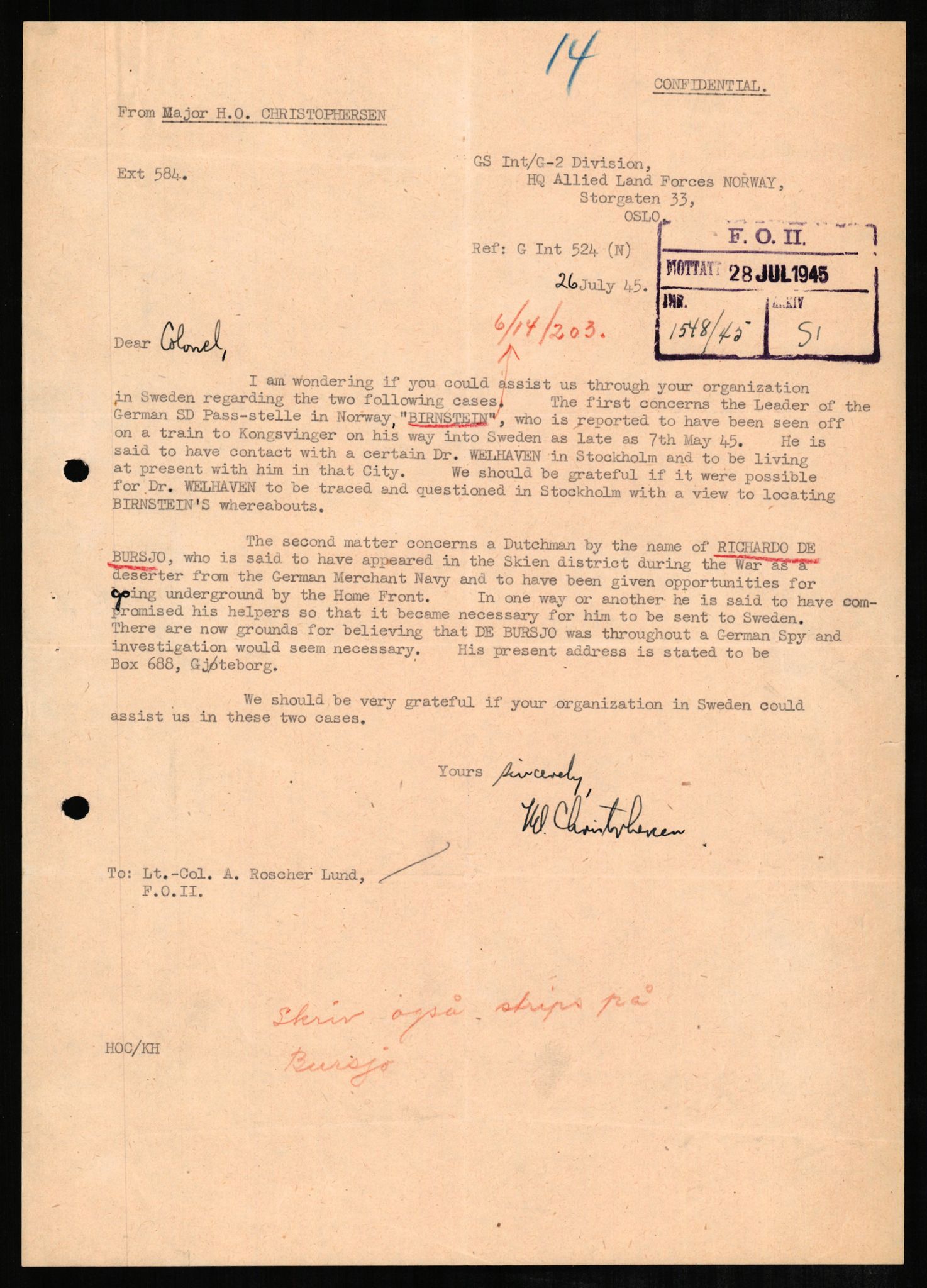 Forsvaret, Forsvarets overkommando II, AV/RA-RAFA-3915/D/Db/L0003: CI Questionaires. Tyske okkupasjonsstyrker i Norge. Tyskere., 1945-1946, p. 192