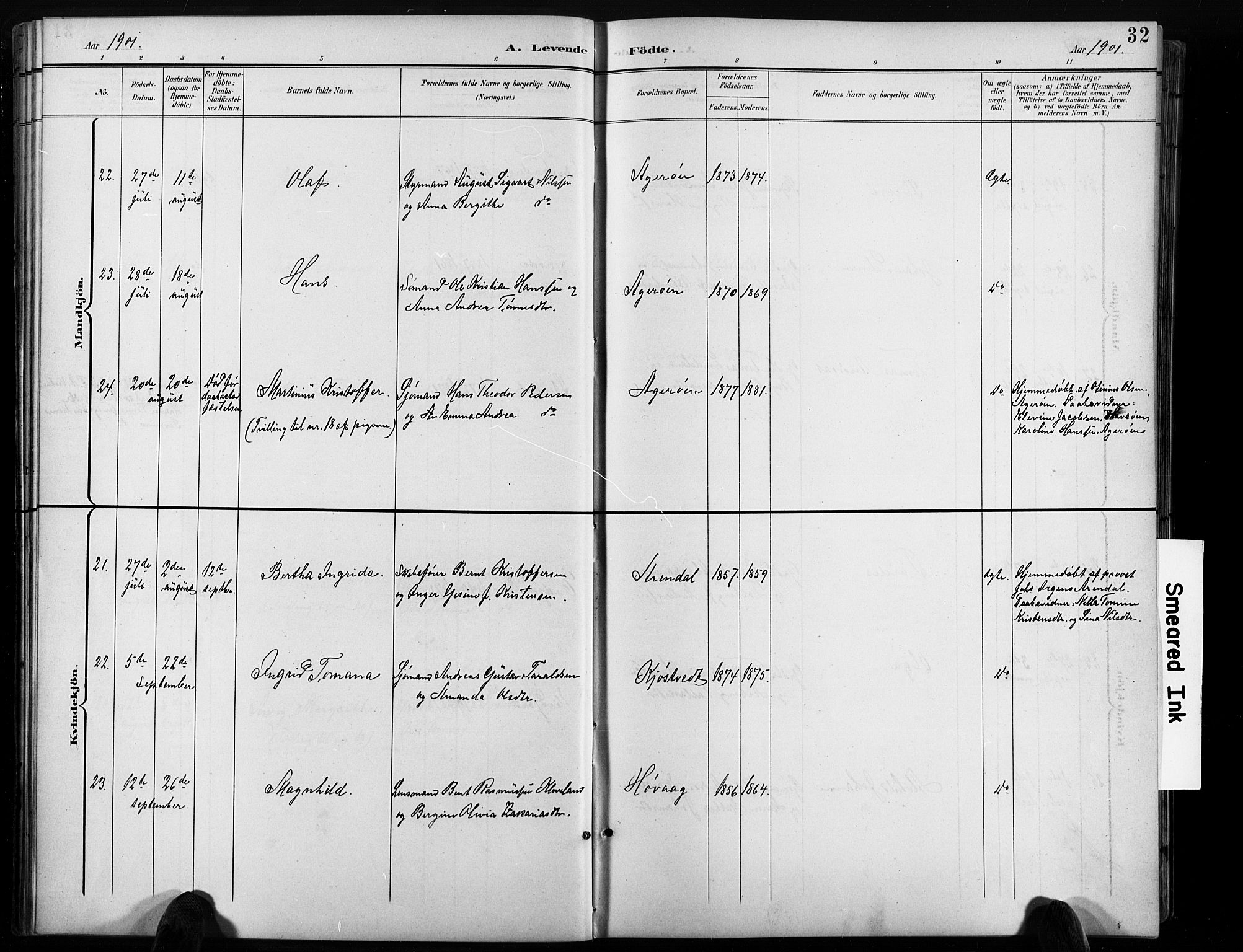 Høvåg sokneprestkontor, AV/SAK-1111-0025/F/Fb/L0005: Parish register (copy) no. B 5, 1898-1929, p. 32