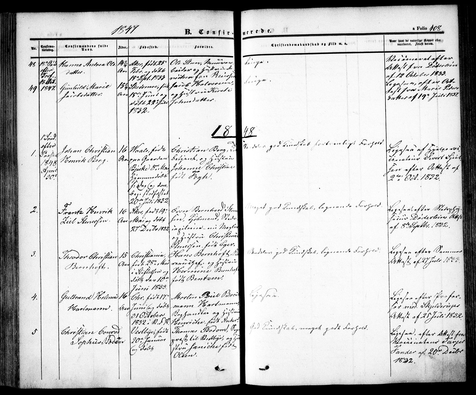 Oslo domkirke Kirkebøker, SAO/A-10752/F/Fa/L0013: Parish register (official) no. 13, 1844-1864, p. 408