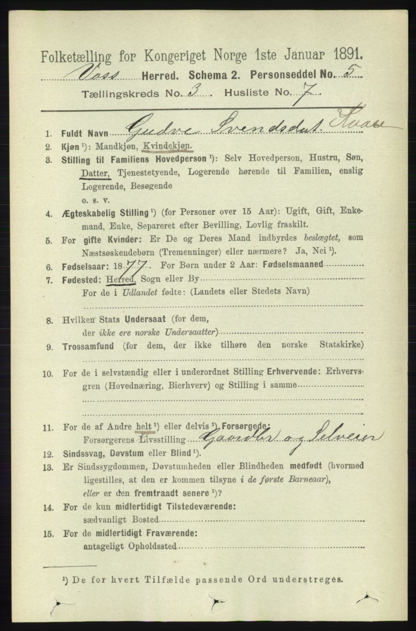 RA, 1891 census for 1235 Voss, 1891, p. 1222