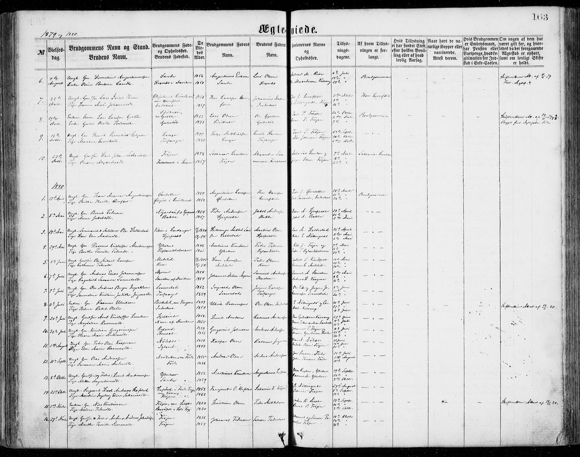 Bremanger sokneprestembete, SAB/A-82201/H/Haa/Haaa/L0001: Parish register (official) no. A  1, 1864-1883, p. 163