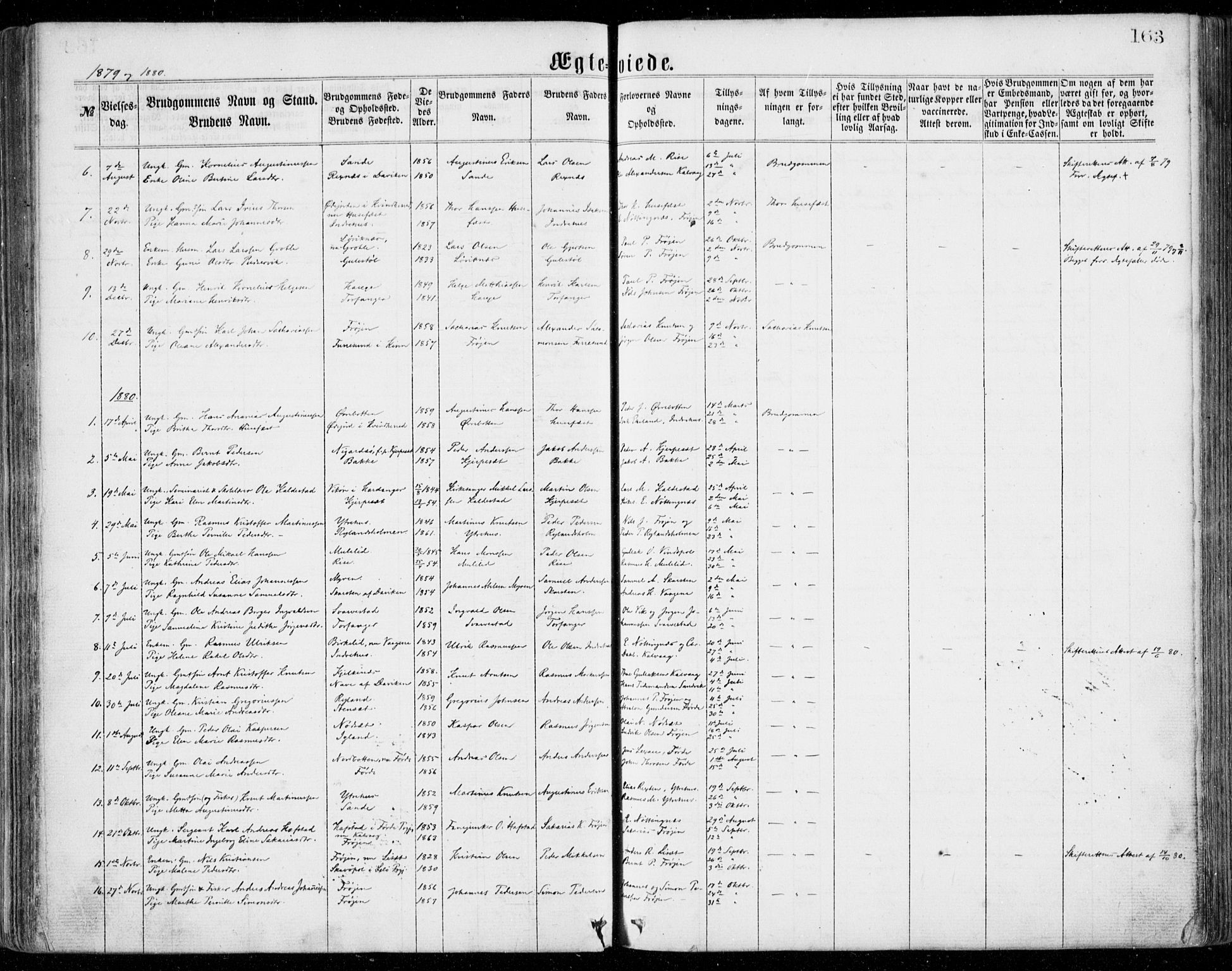 Bremanger sokneprestembete, AV/SAB-A-82201/H/Haa/Haaa/L0001: Parish register (official) no. A  1, 1864-1883, p. 163