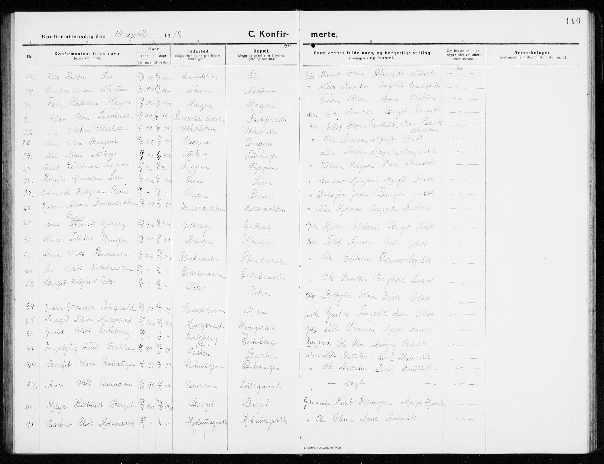 Gol kirkebøker, AV/SAKO-A-226/G/Ga/L0004: Parish register (copy) no. I 4, 1915-1943, p. 110