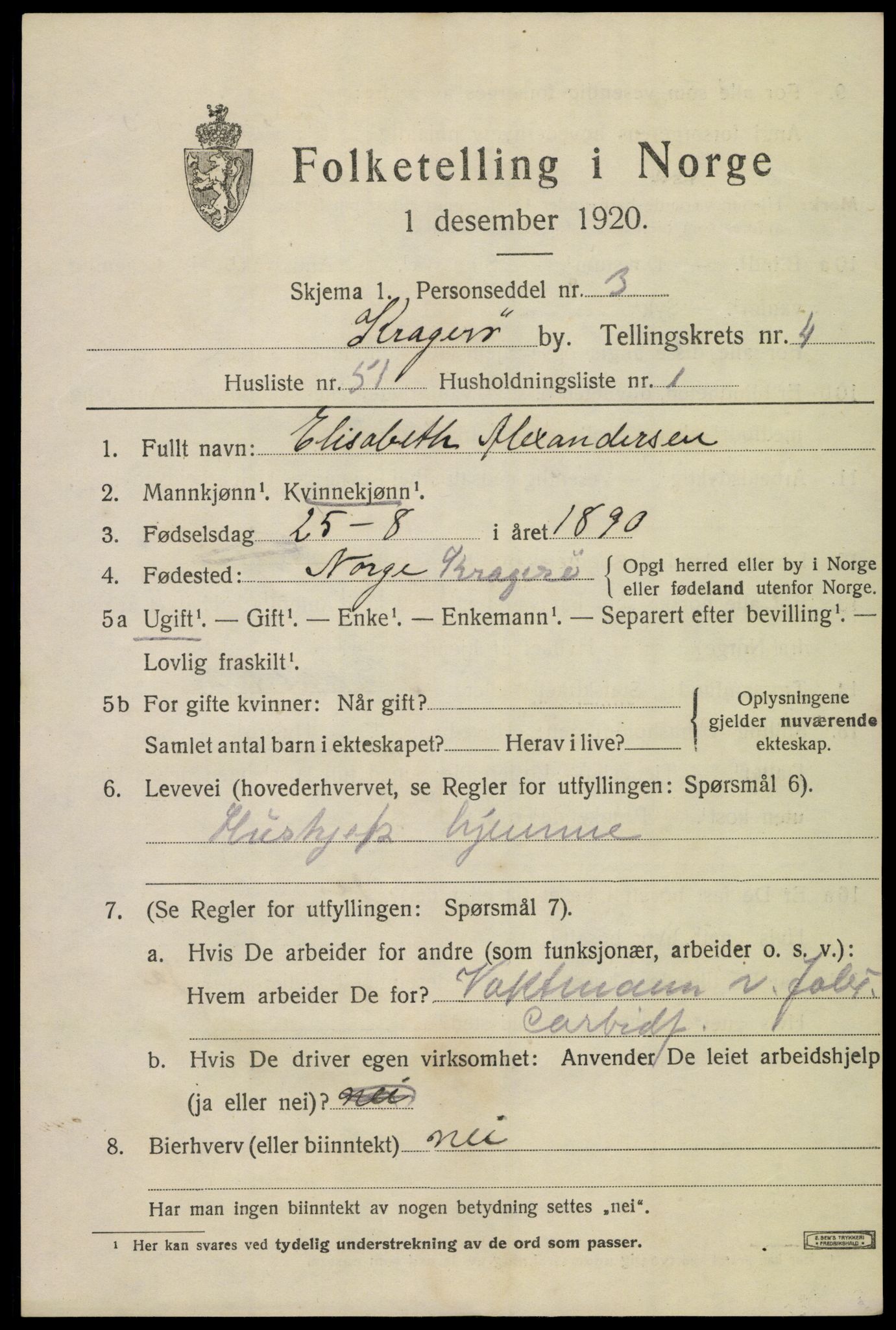 SAKO, 1920 census for Kragerø, 1920, p. 8221