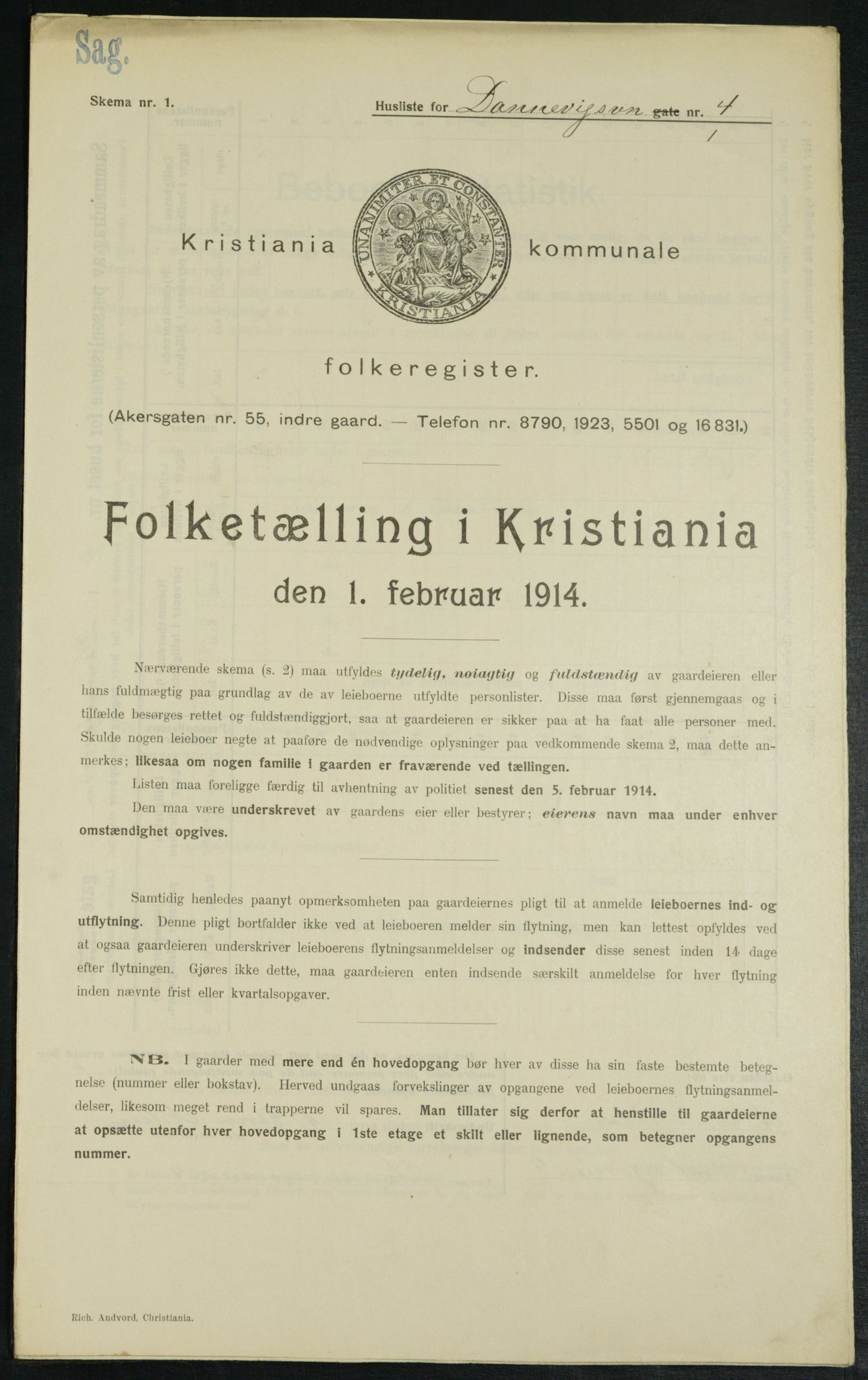 OBA, Municipal Census 1914 for Kristiania, 1914, p. 15208