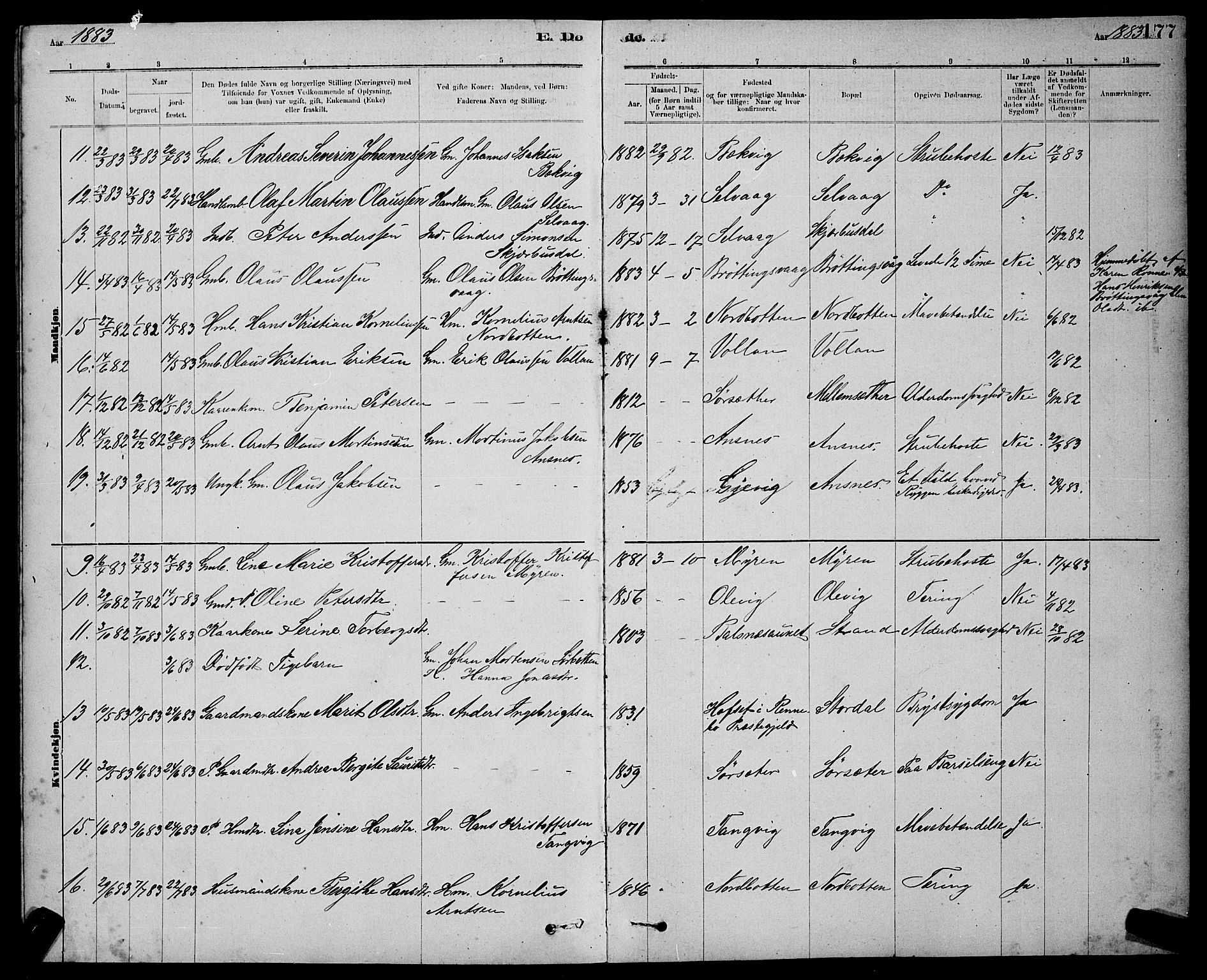 Ministerialprotokoller, klokkerbøker og fødselsregistre - Sør-Trøndelag, SAT/A-1456/637/L0562: Parish register (copy) no. 637C03, 1883-1898, p. 177