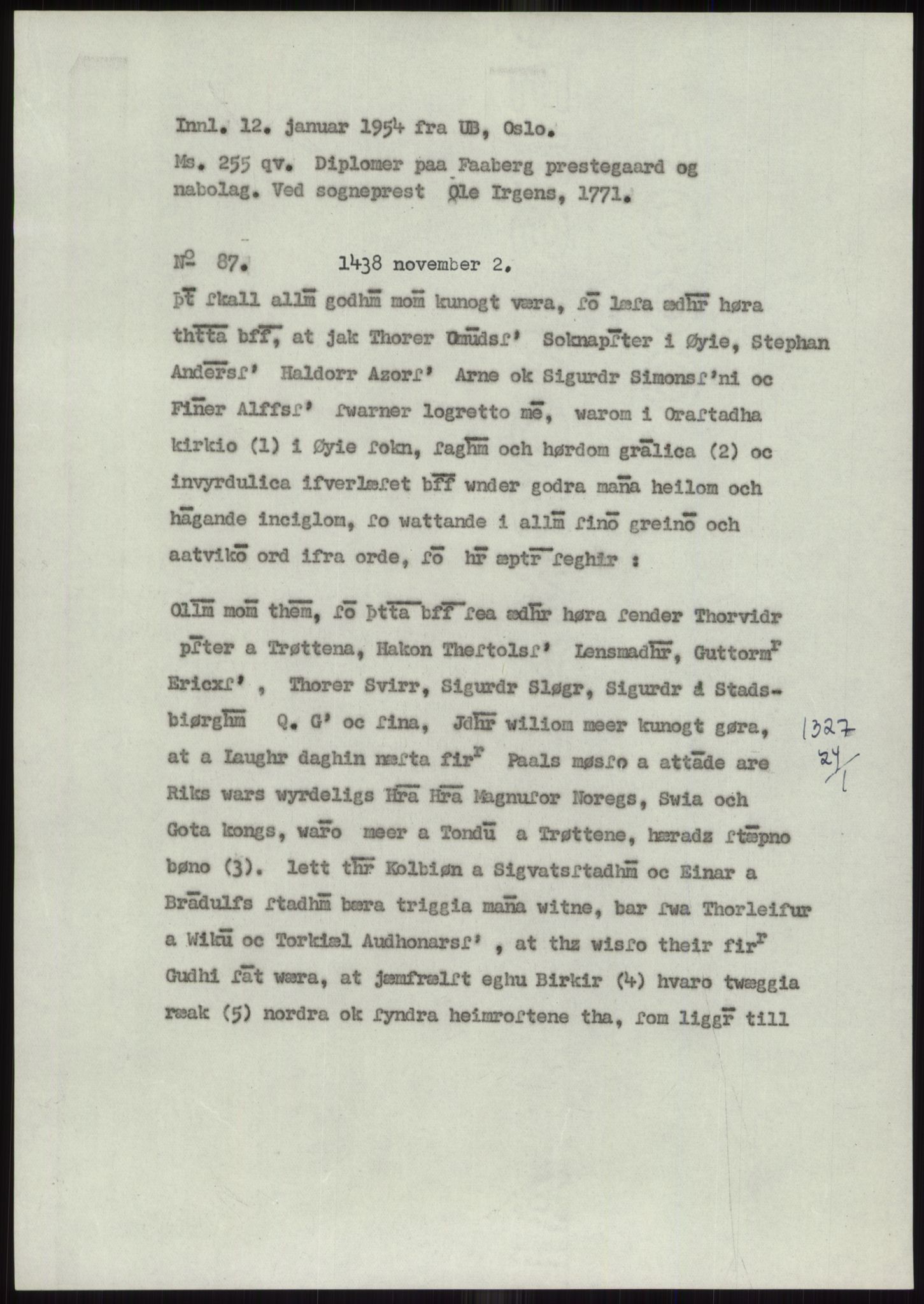 Samlinger til kildeutgivelse, Diplomavskriftsamlingen, AV/RA-EA-4053/H/Ha, p. 454