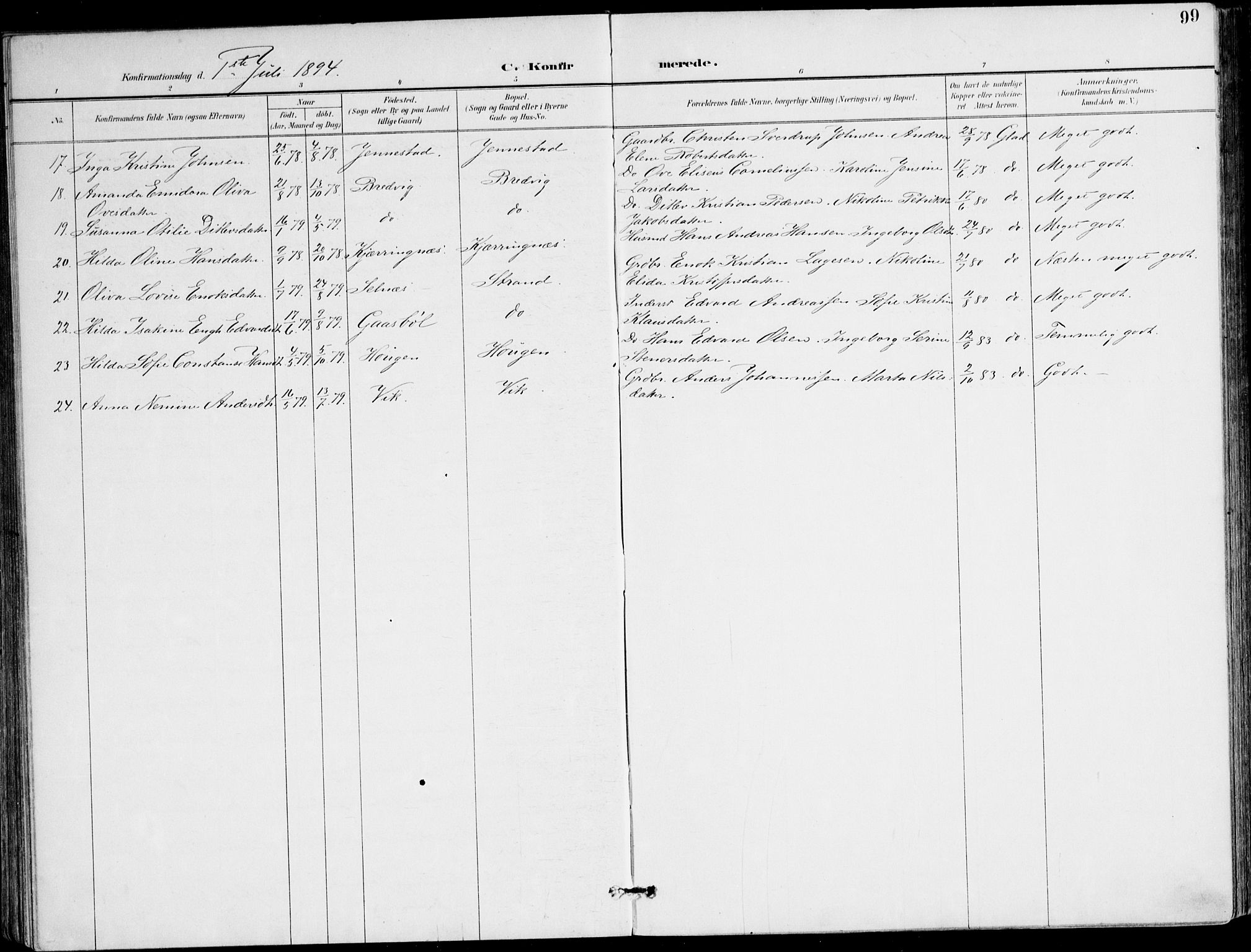Ministerialprotokoller, klokkerbøker og fødselsregistre - Nordland, SAT/A-1459/895/L1372: Parish register (official) no. 895A07, 1894-1914, p. 99
