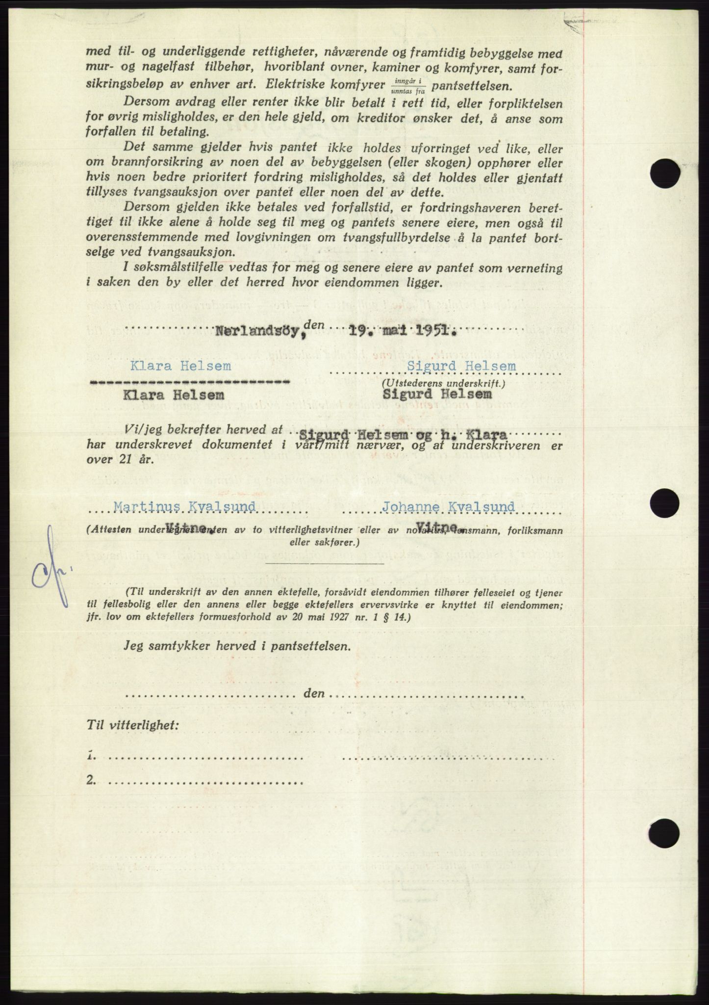 Søre Sunnmøre sorenskriveri, AV/SAT-A-4122/1/2/2C/L0120: Mortgage book no. 8B, 1951-1951, Diary no: : 916/1951