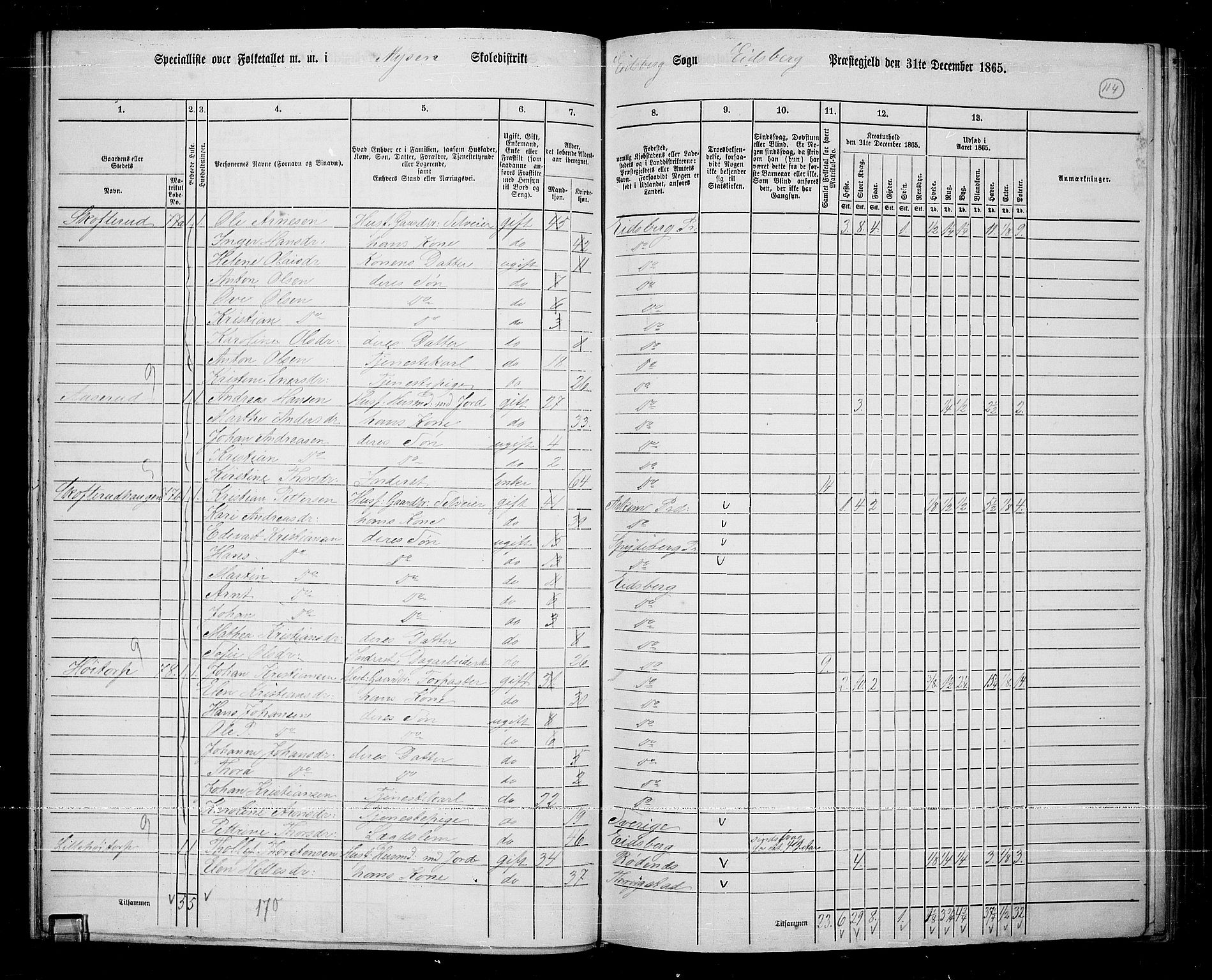 RA, 1865 census for Eidsberg, 1865, p. 101