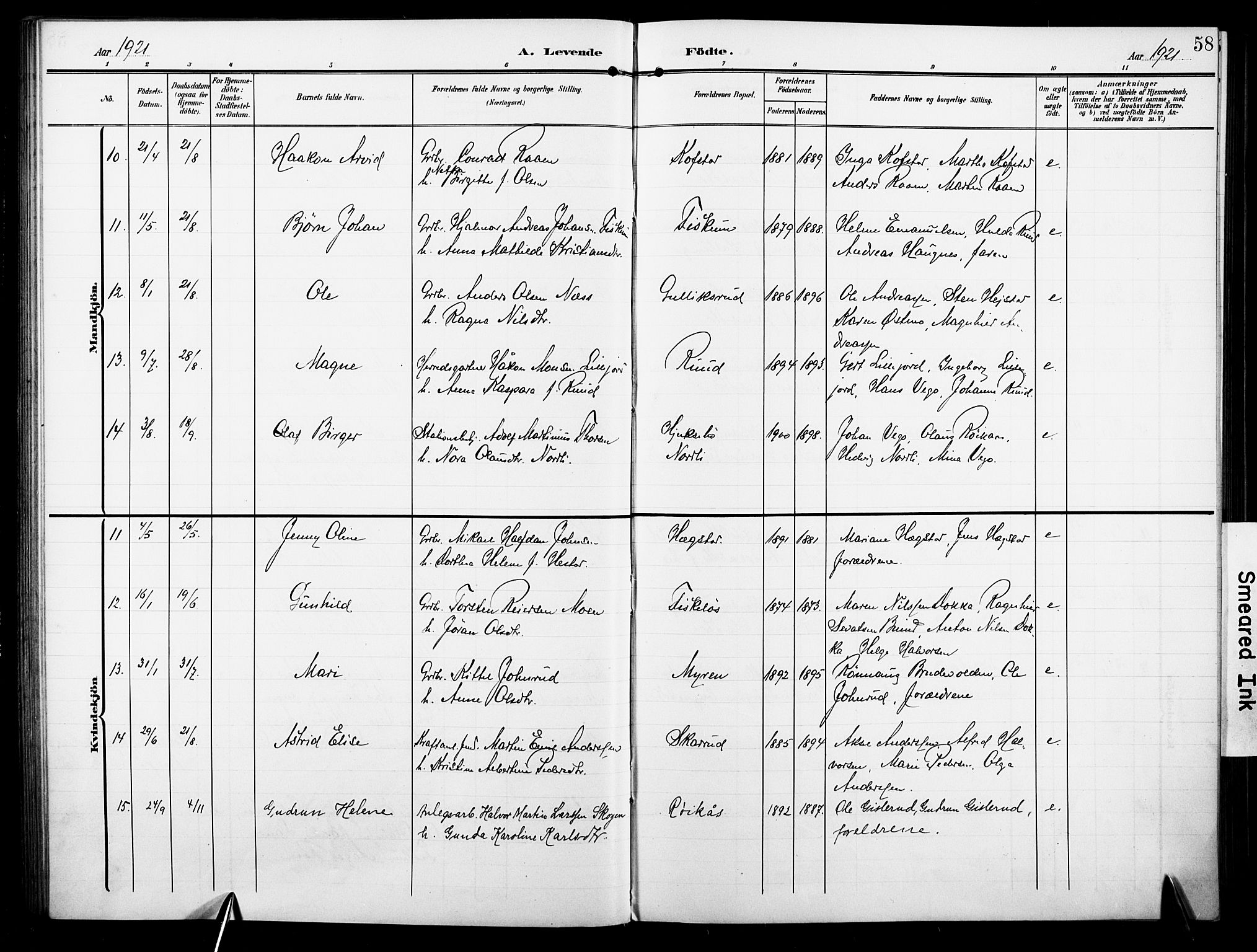 Fiskum kirkebøker, AV/SAKO-A-15/F/Fa/L0004: Parish register (official) no. 4, 1906-1924, p. 58