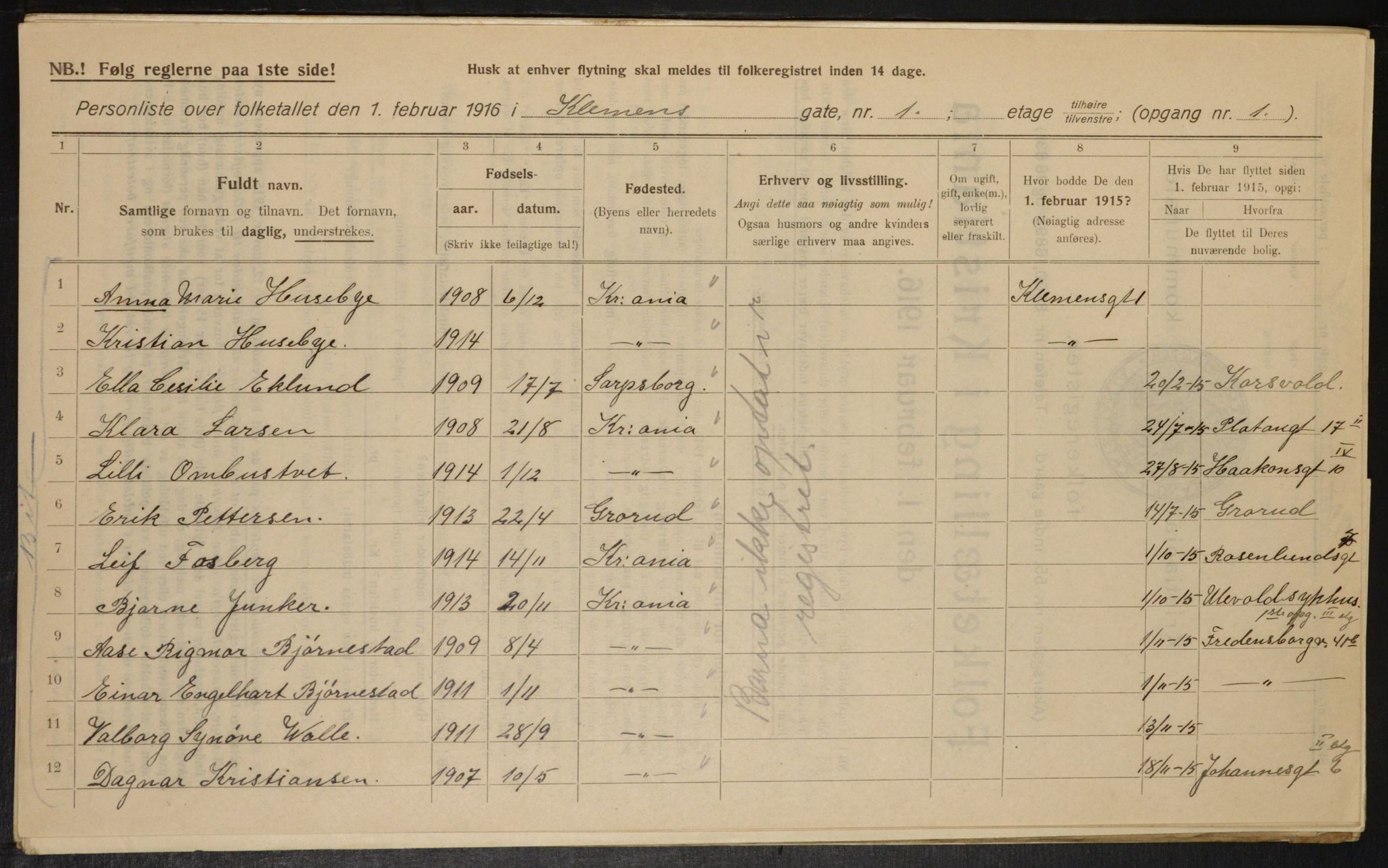 OBA, Municipal Census 1916 for Kristiania, 1916, p. 12842