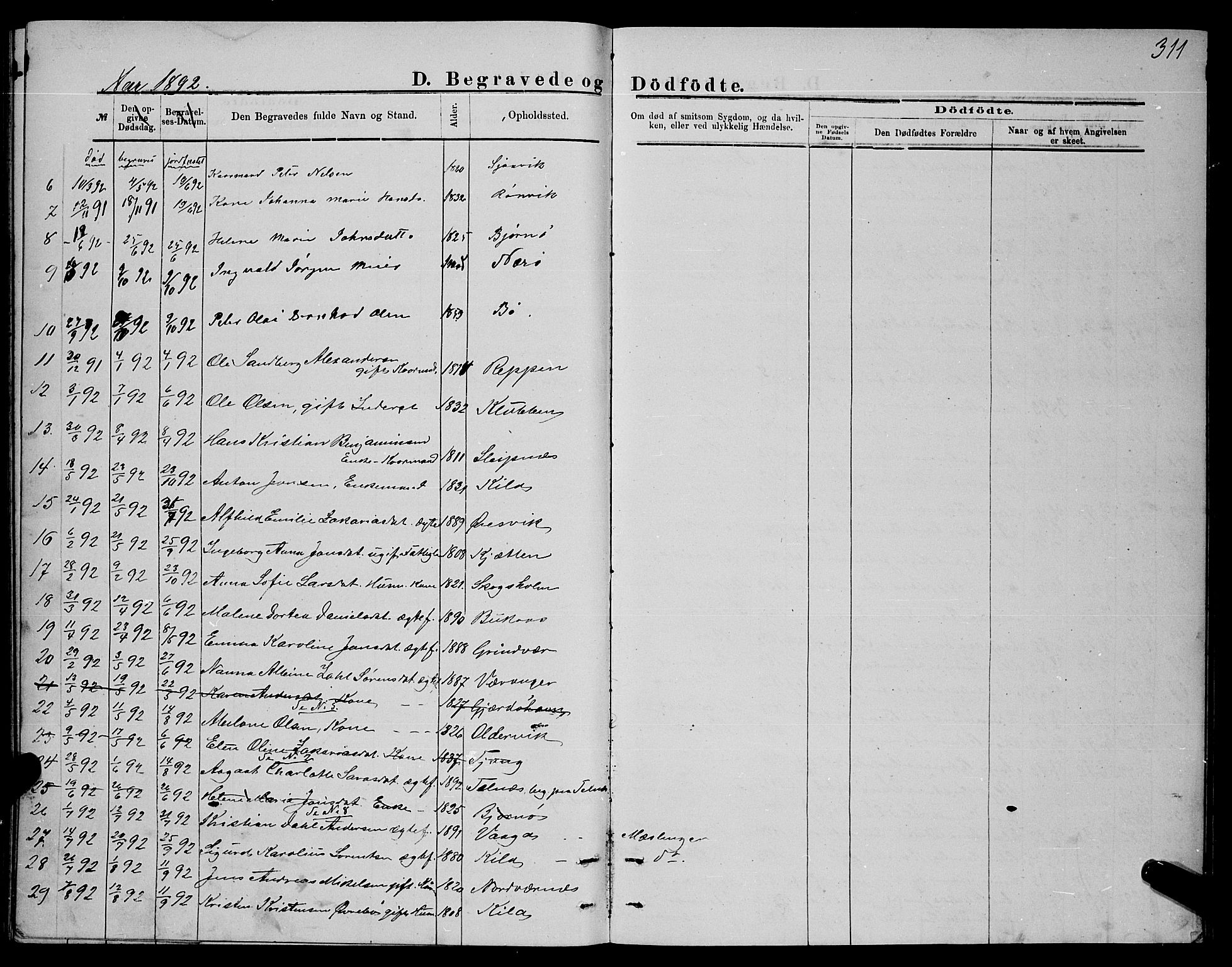 Ministerialprotokoller, klokkerbøker og fødselsregistre - Nordland, SAT/A-1459/841/L0620: Parish register (copy) no. 841C04, 1877-1896, p. 311
