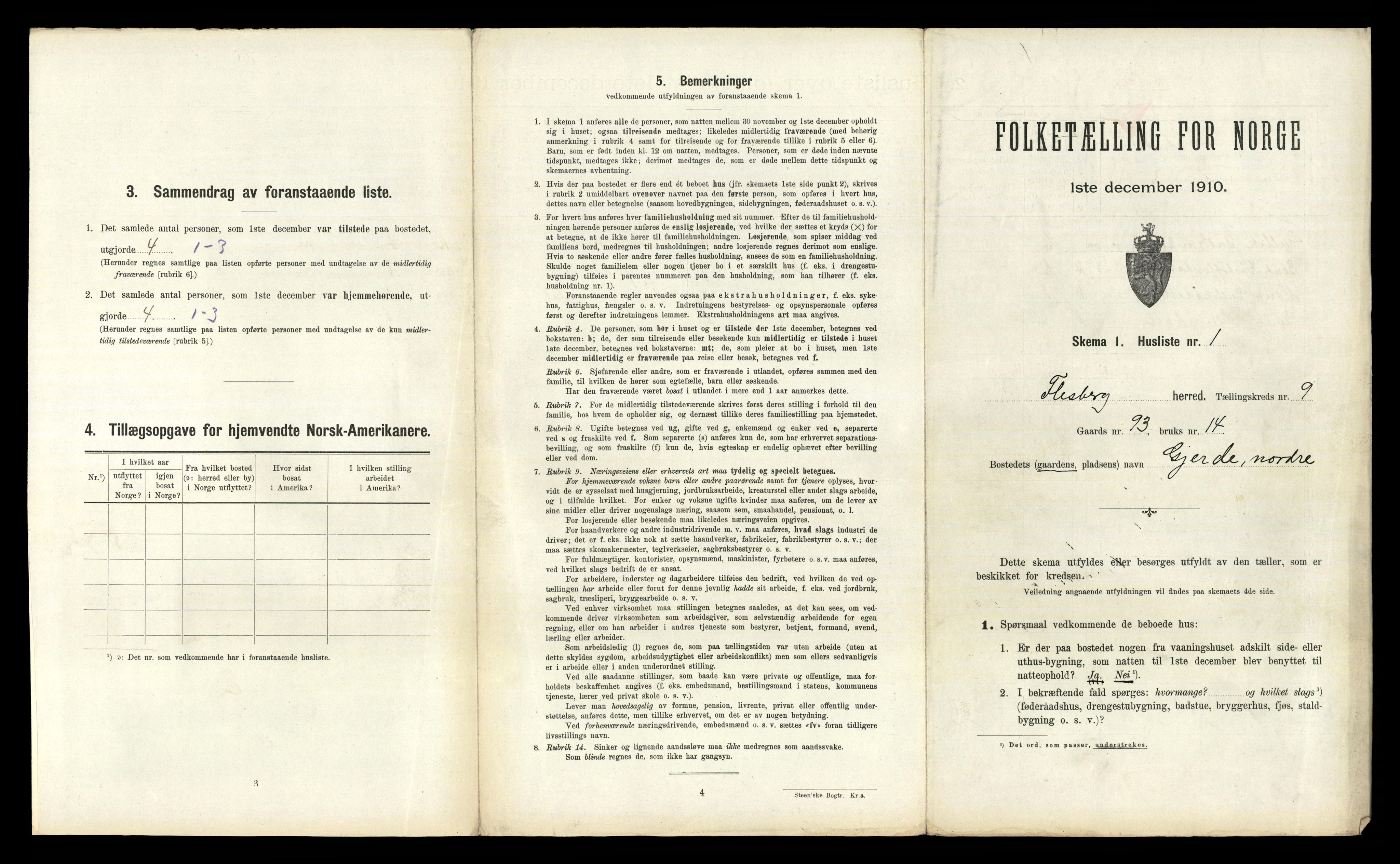 RA, 1910 census for Flesberg, 1910, p. 673