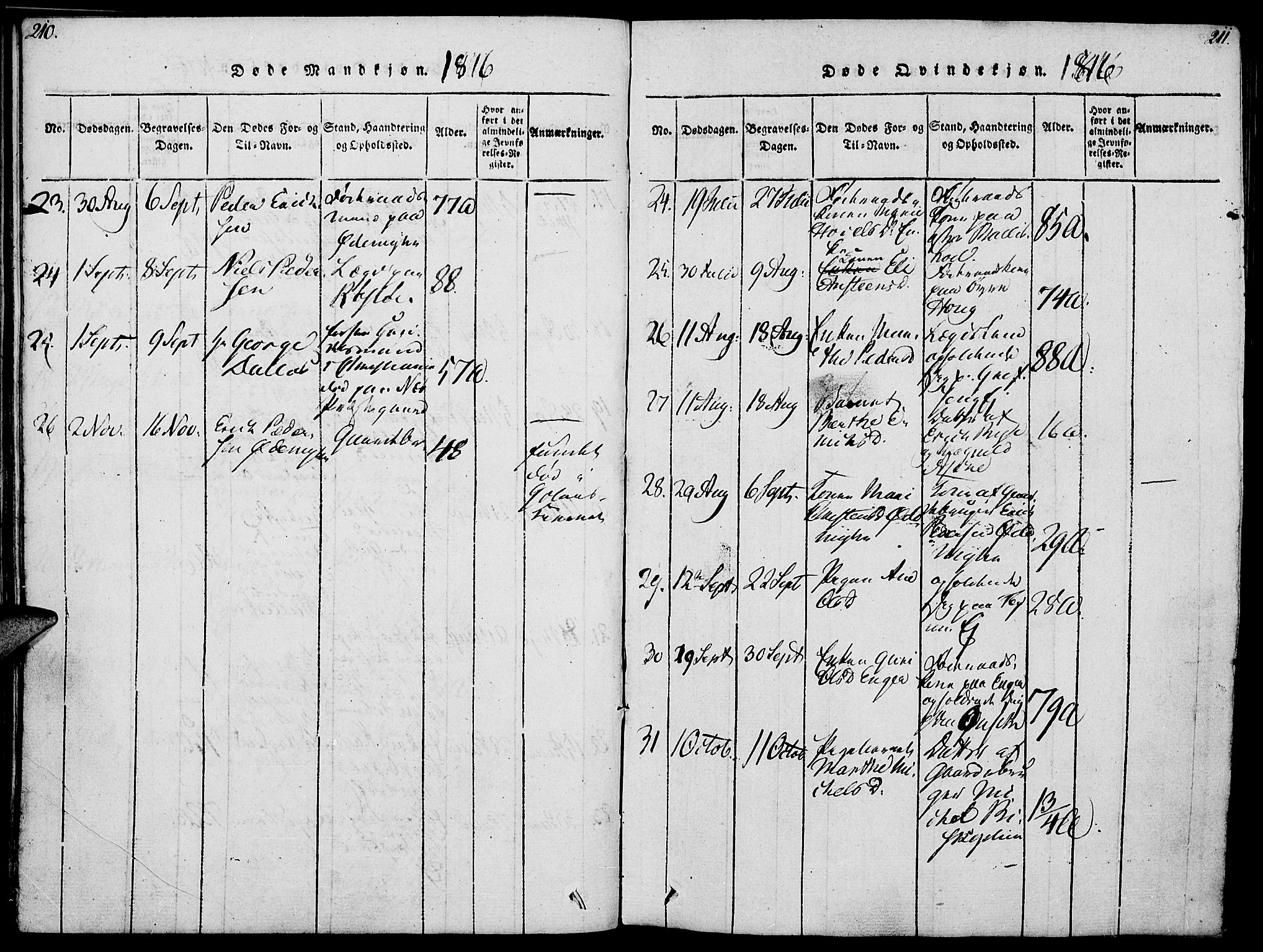 Nes prestekontor, Hedmark, AV/SAH-PREST-020/K/Ka/L0002: Parish register (official) no. 2, 1813-1827, p. 210-211