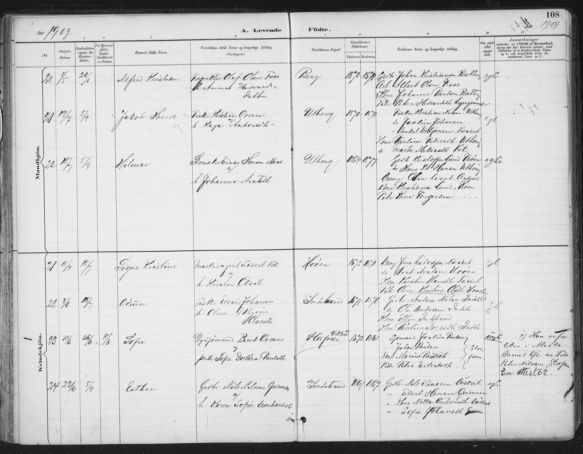 Ministerialprotokoller, klokkerbøker og fødselsregistre - Sør-Trøndelag, SAT/A-1456/659/L0743: Parish register (official) no. 659A13, 1893-1910, p. 108